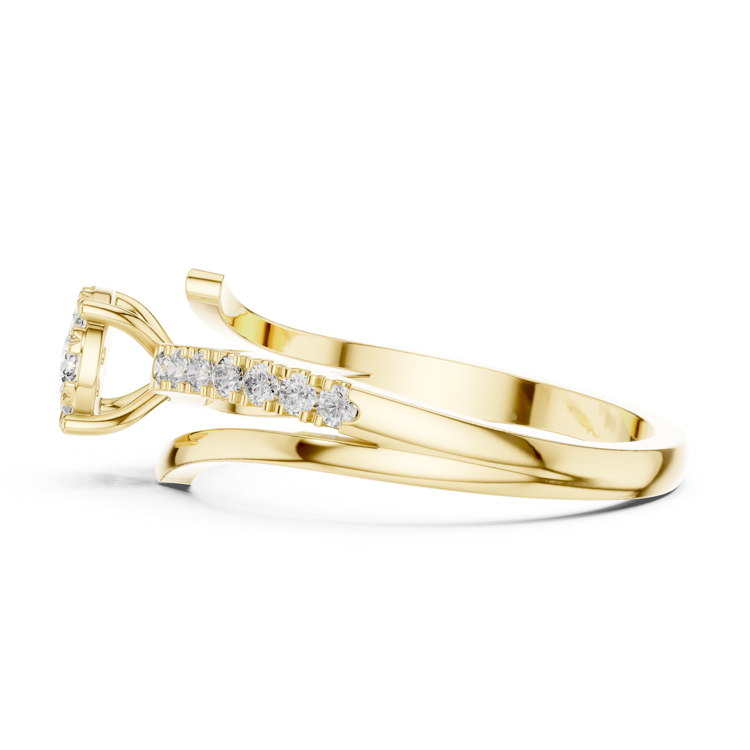 Floral diamond cluster and diamond-studded split band.