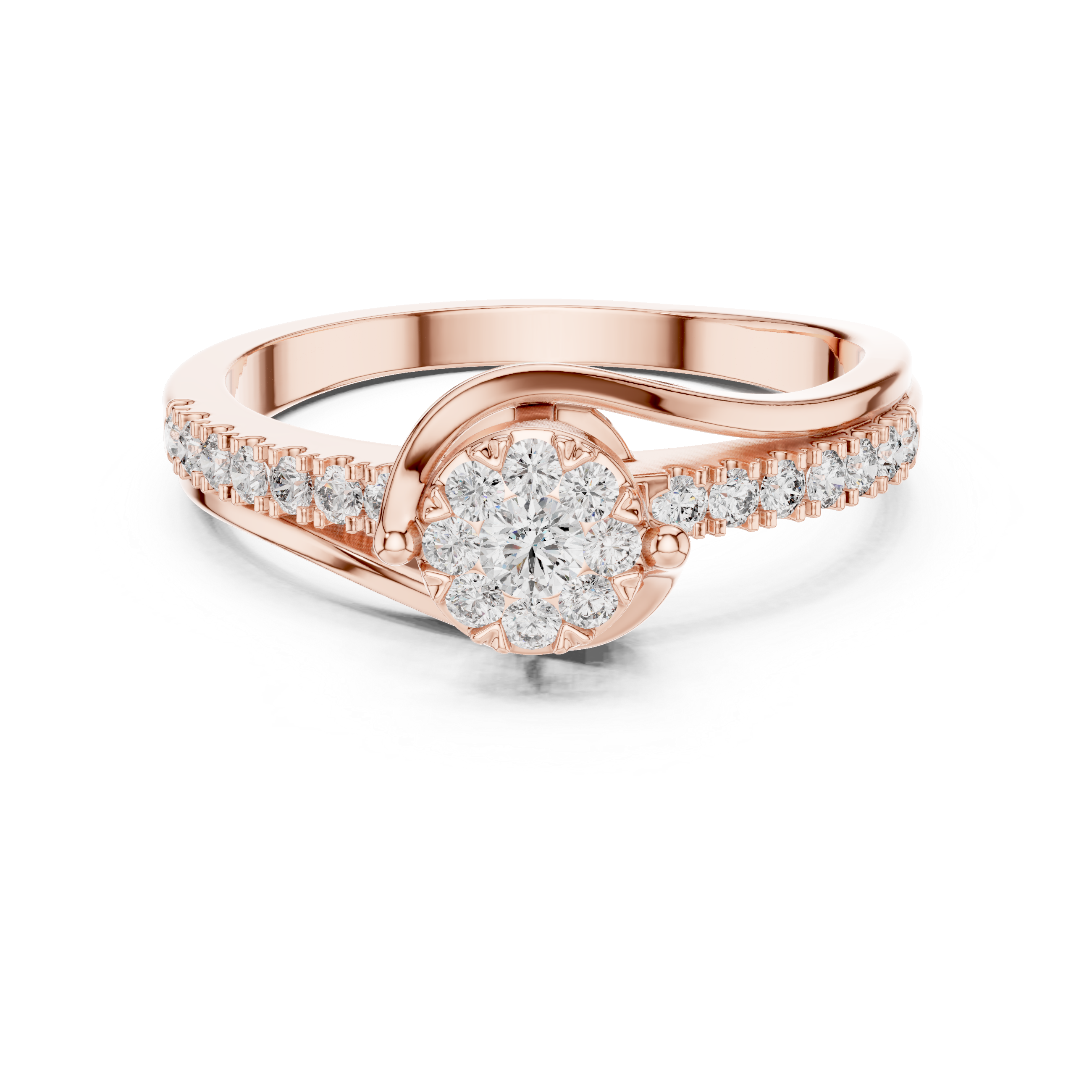 Floral Diamond Cluster and Single Row Diamond Band.