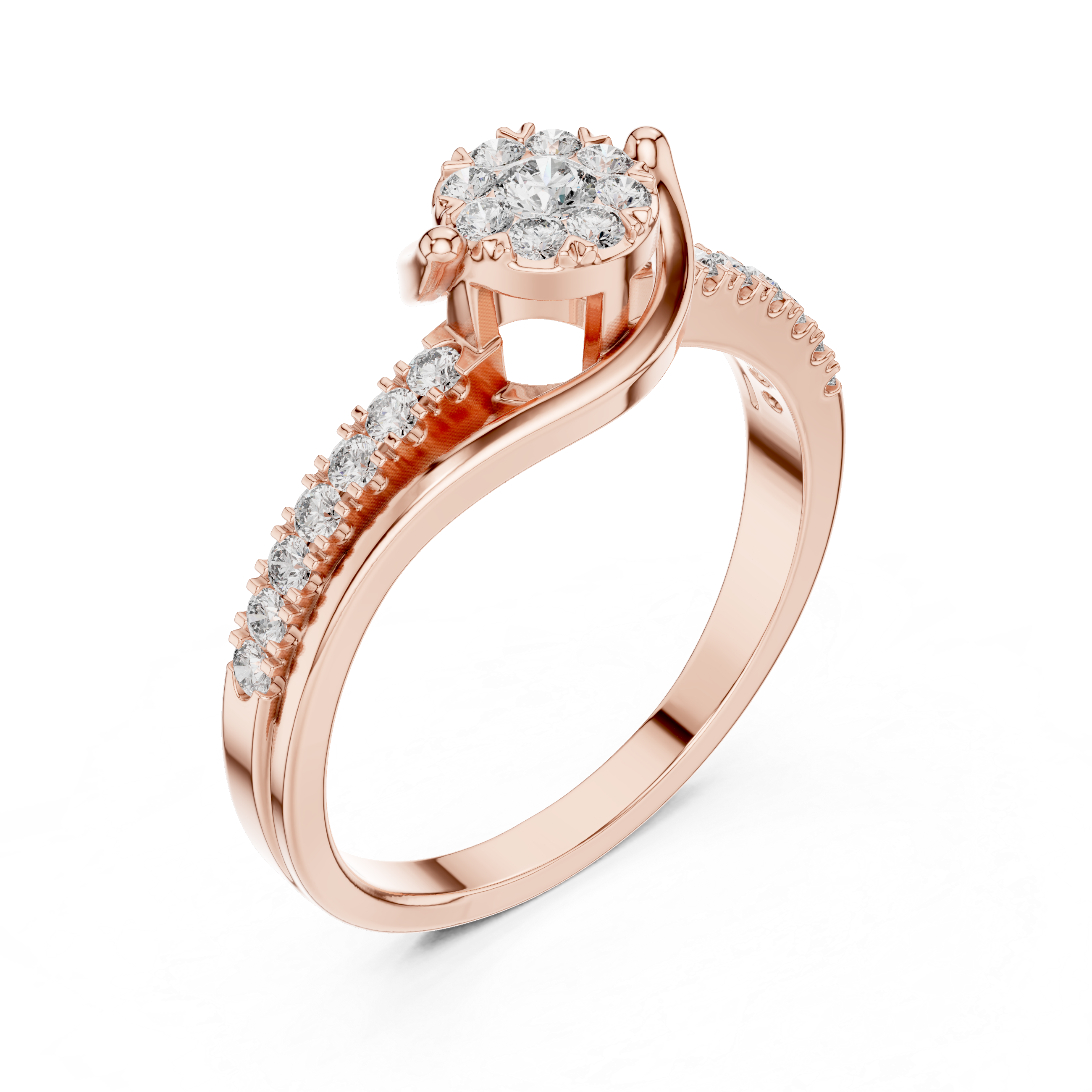 Floral Diamond Cluster and Single Row Diamond Band.