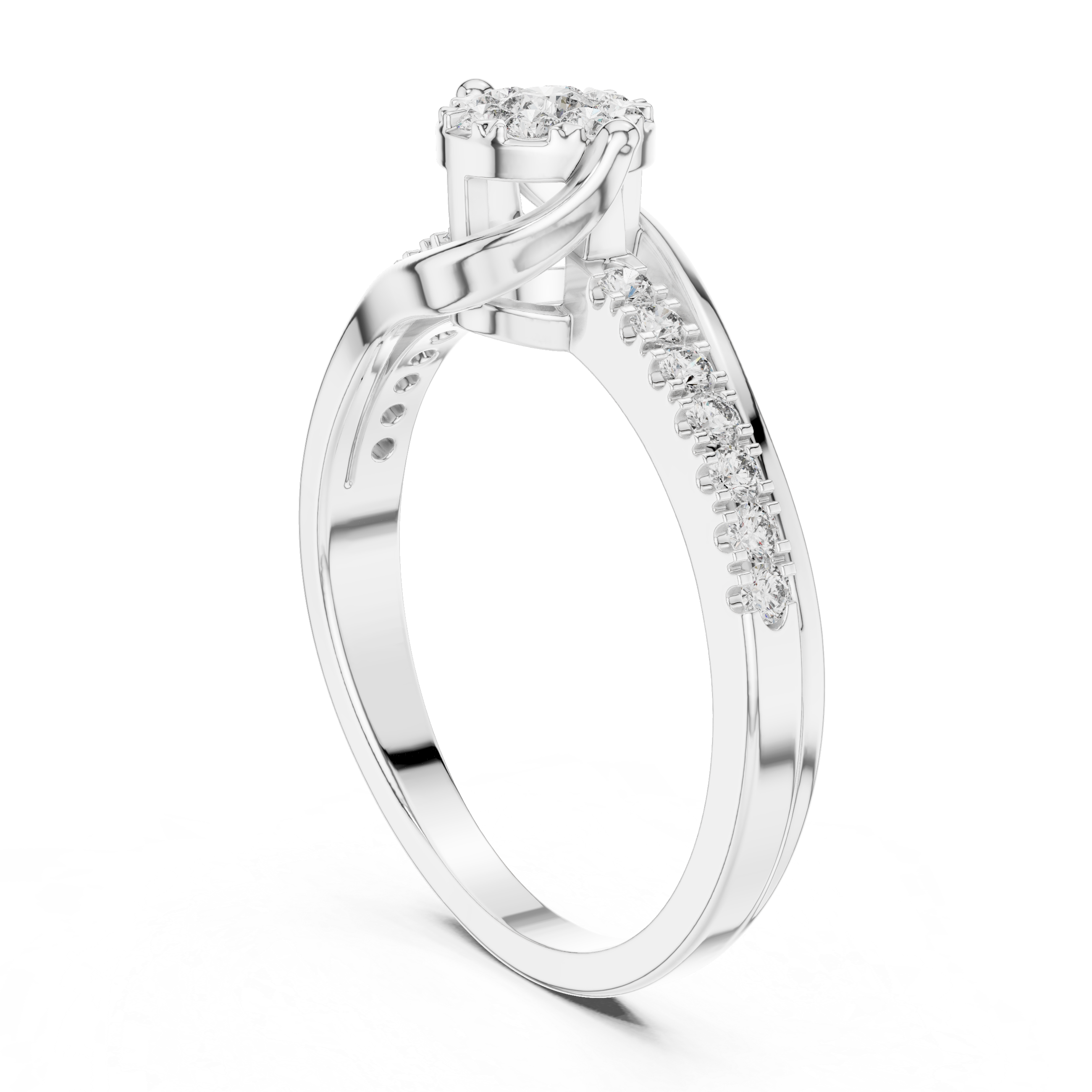 Floral Diamond Cluster and Single Row Diamond Band.