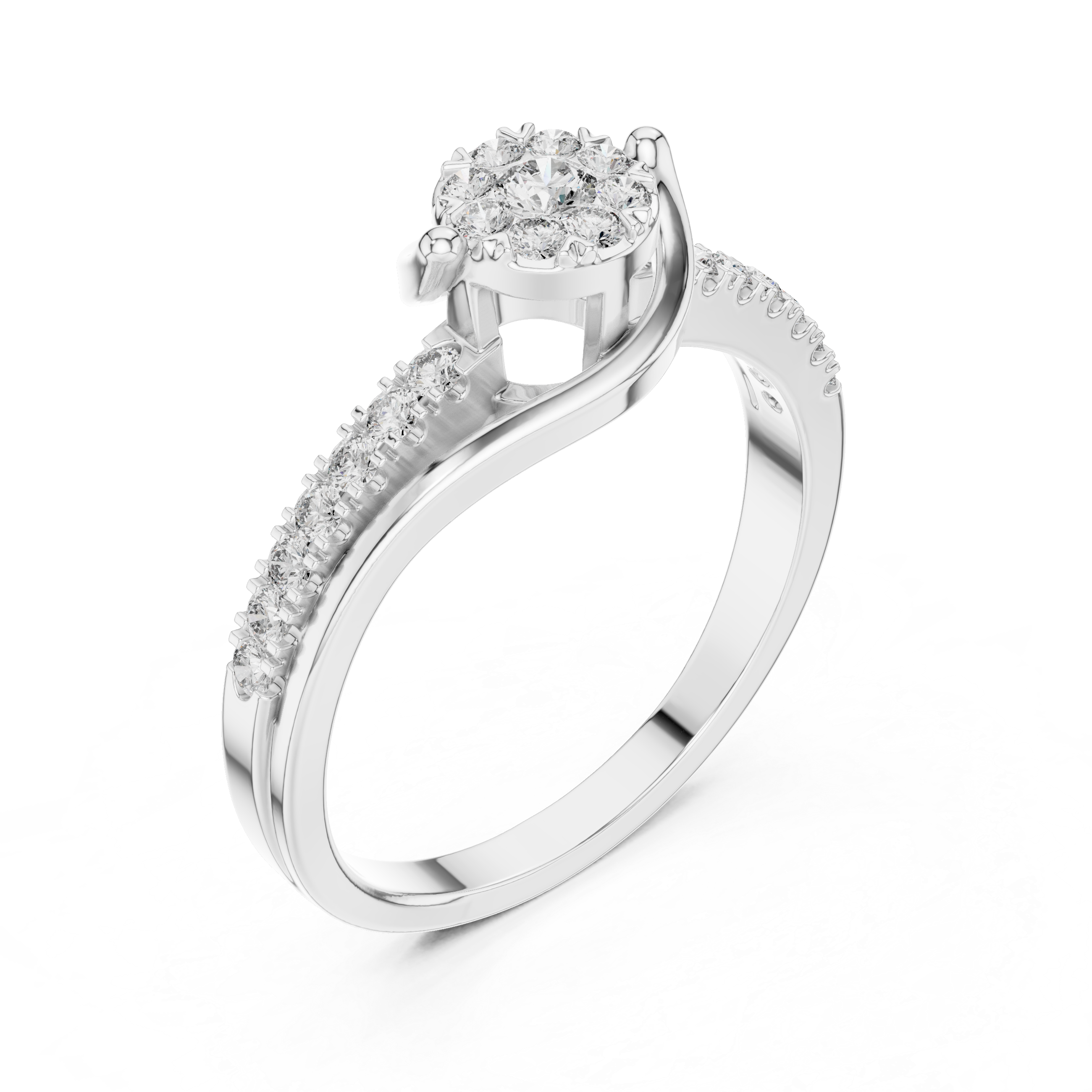 Floral Diamond Cluster and Single Row Diamond Band.