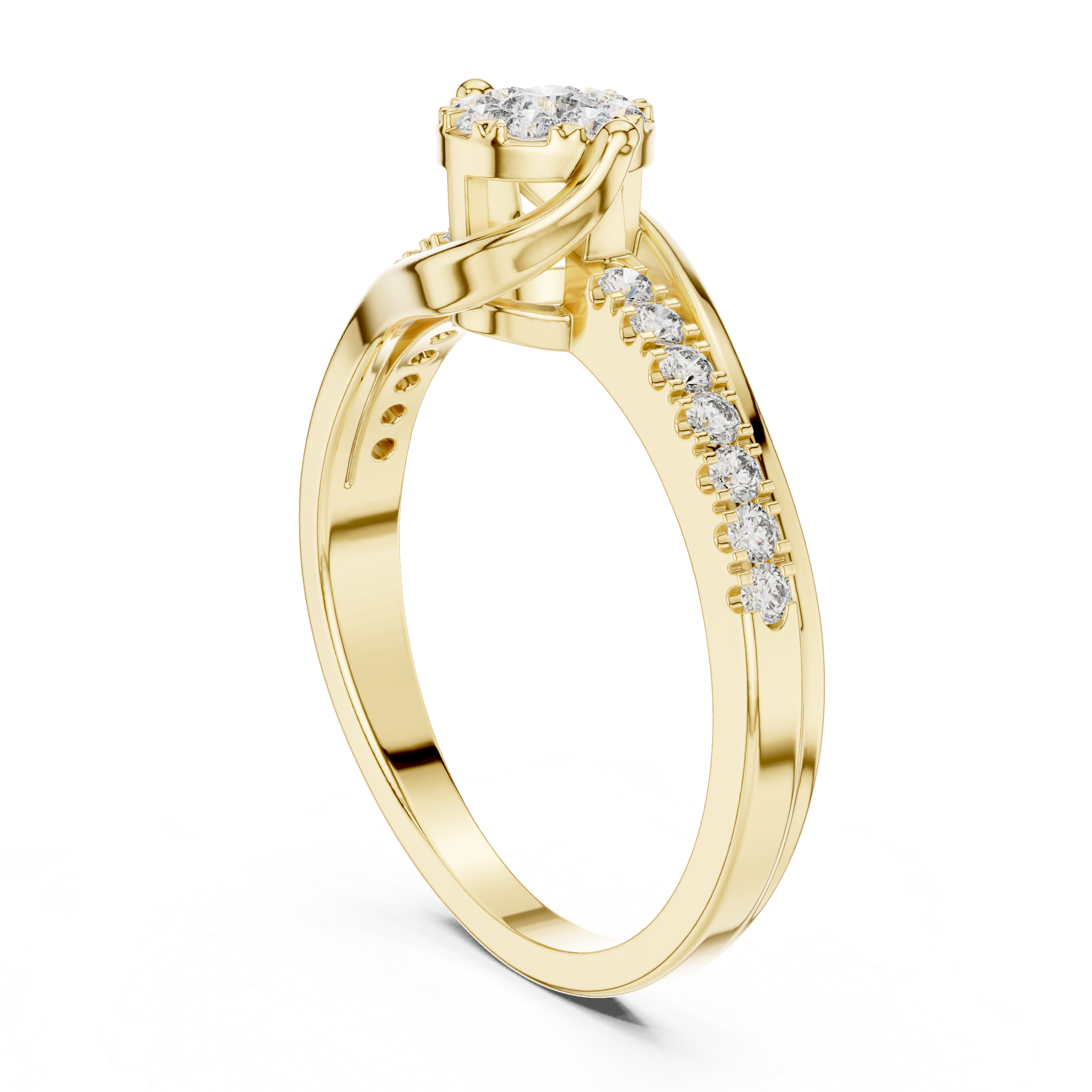 Floral Diamond Cluster and Single Row Diamond Band.
