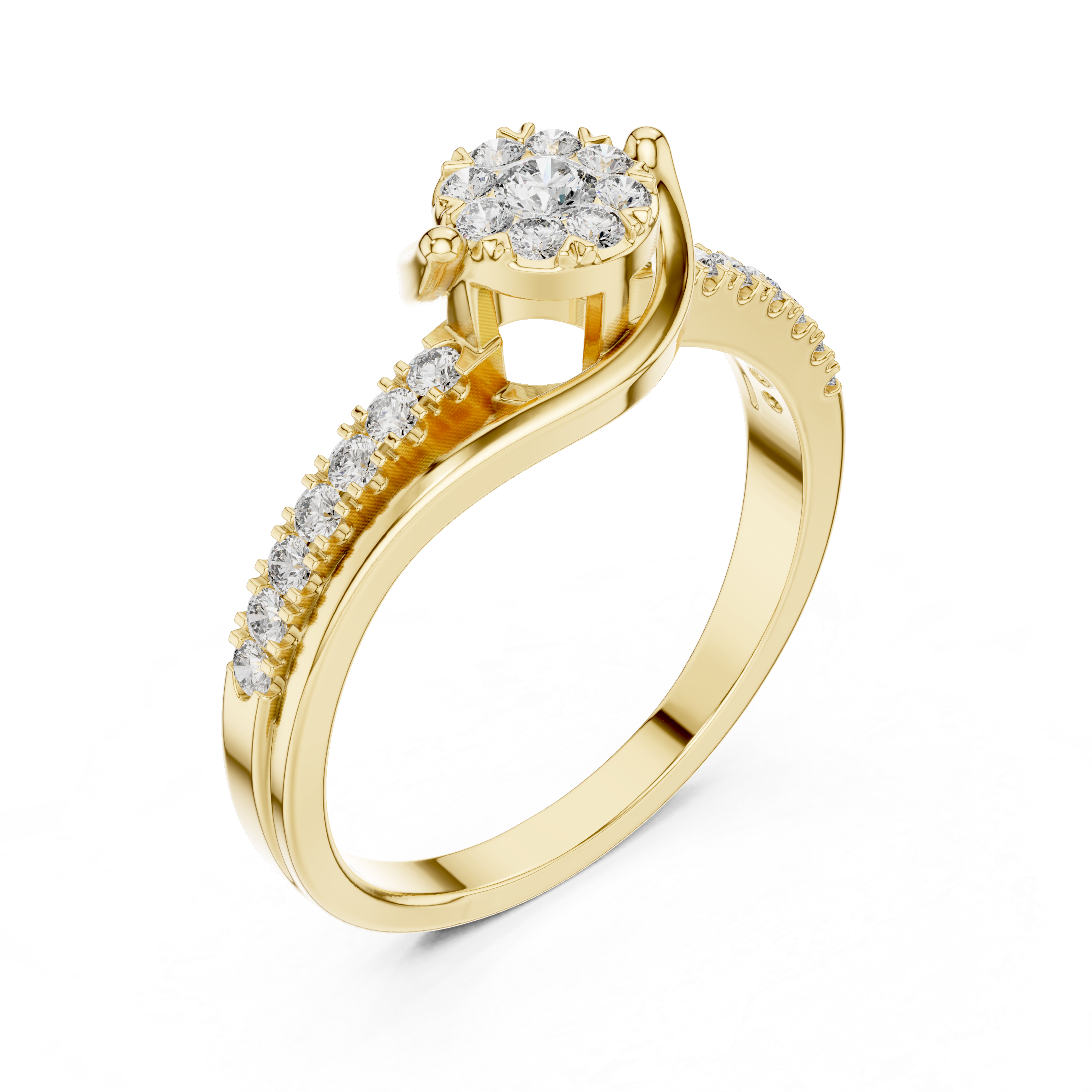 Floral Diamond Cluster and Single Row Diamond Band.