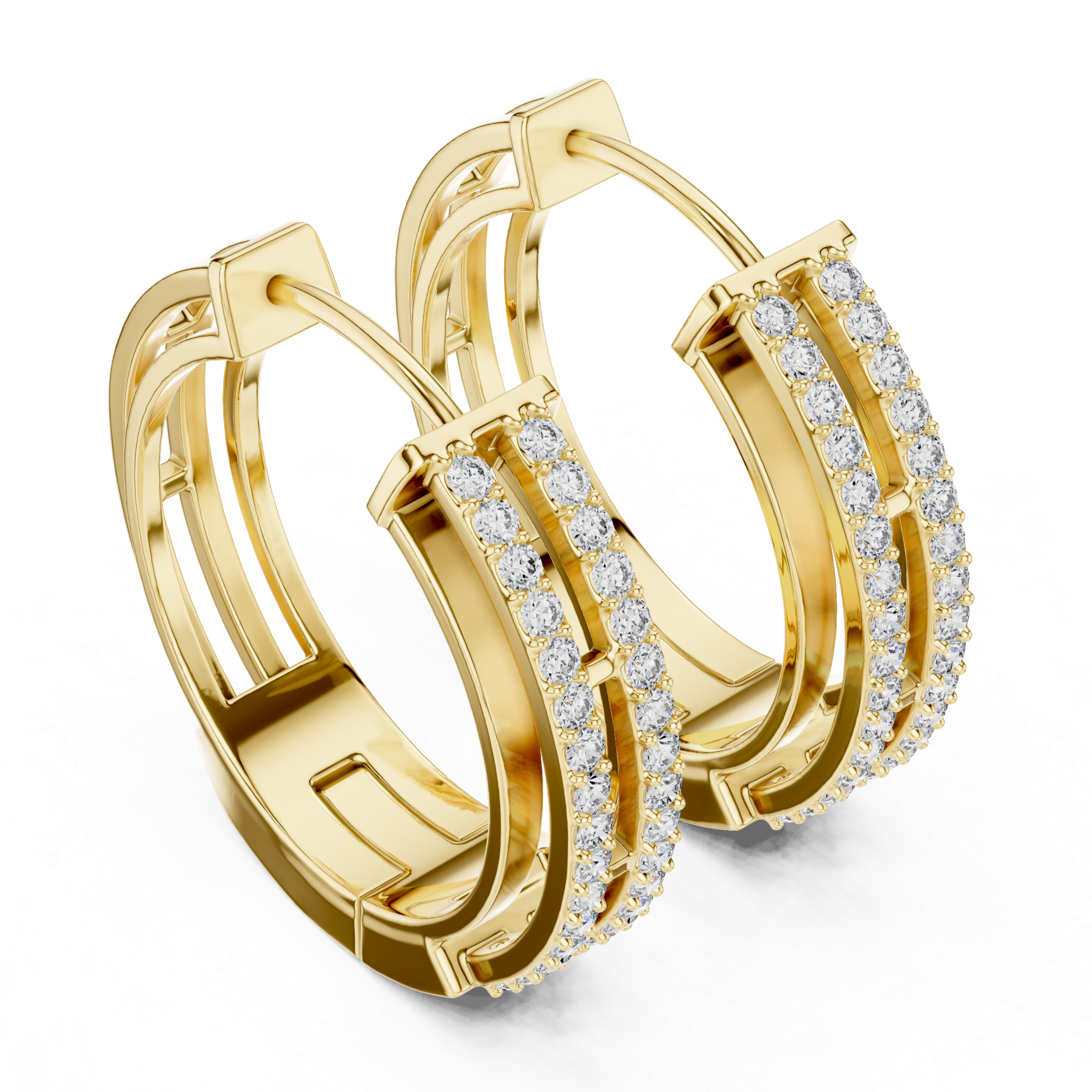 Rose Gold Double Row Diamond Hoop Earrings