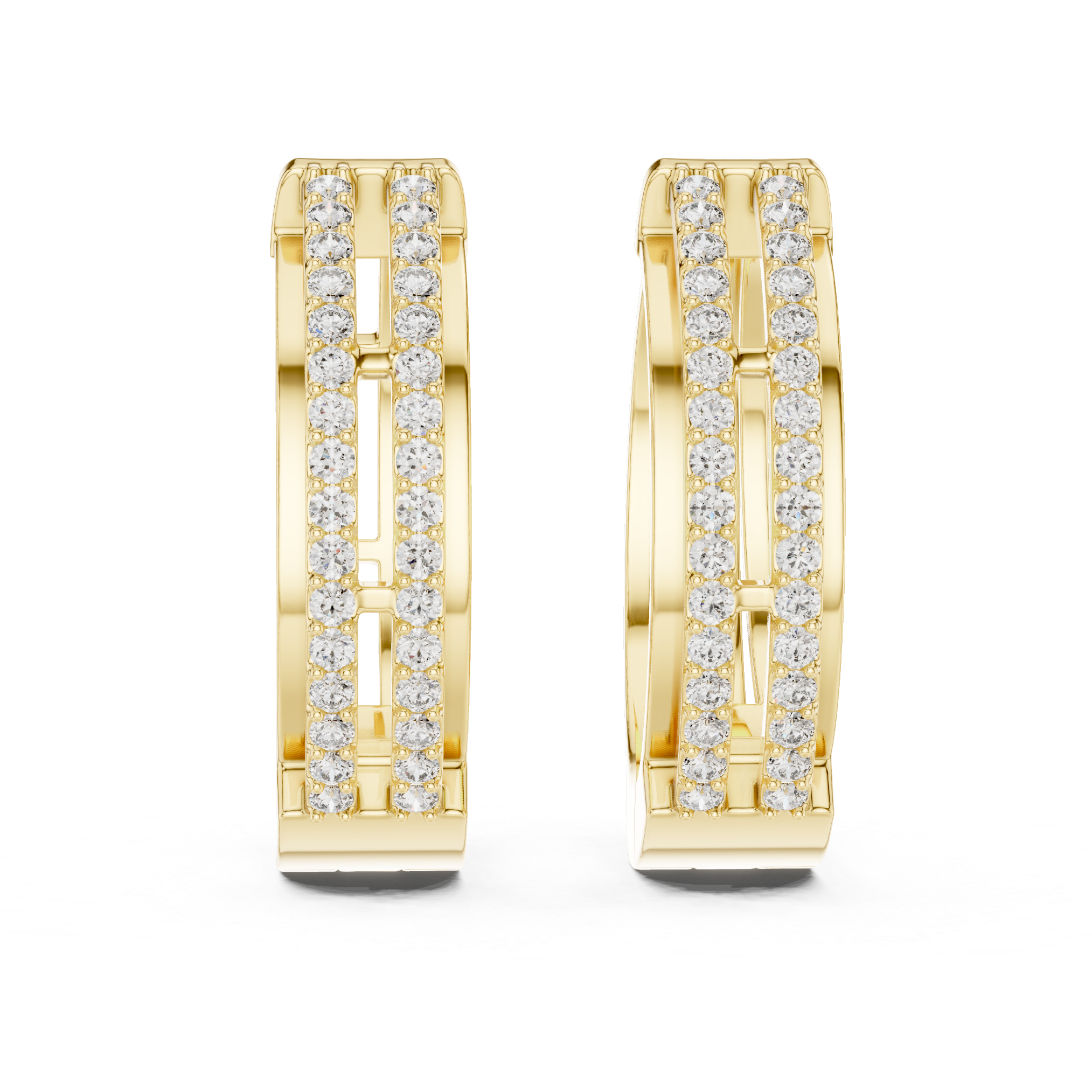 Rose Gold Double Row Diamond Hoop Earrings