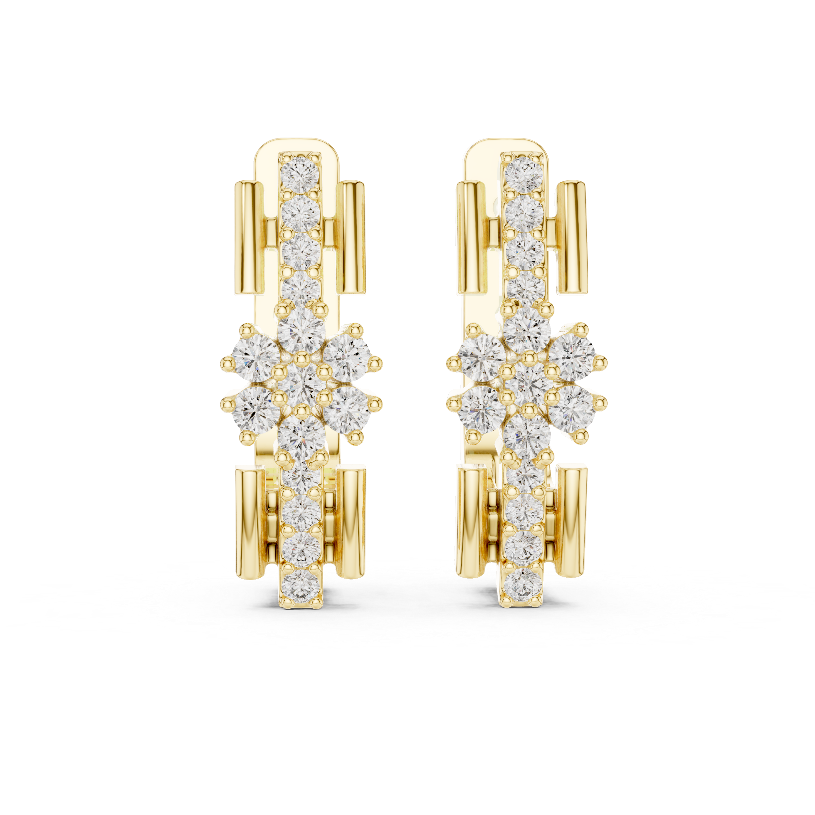 Rose Gold Diamond Floral Cluster Hoop Earrings