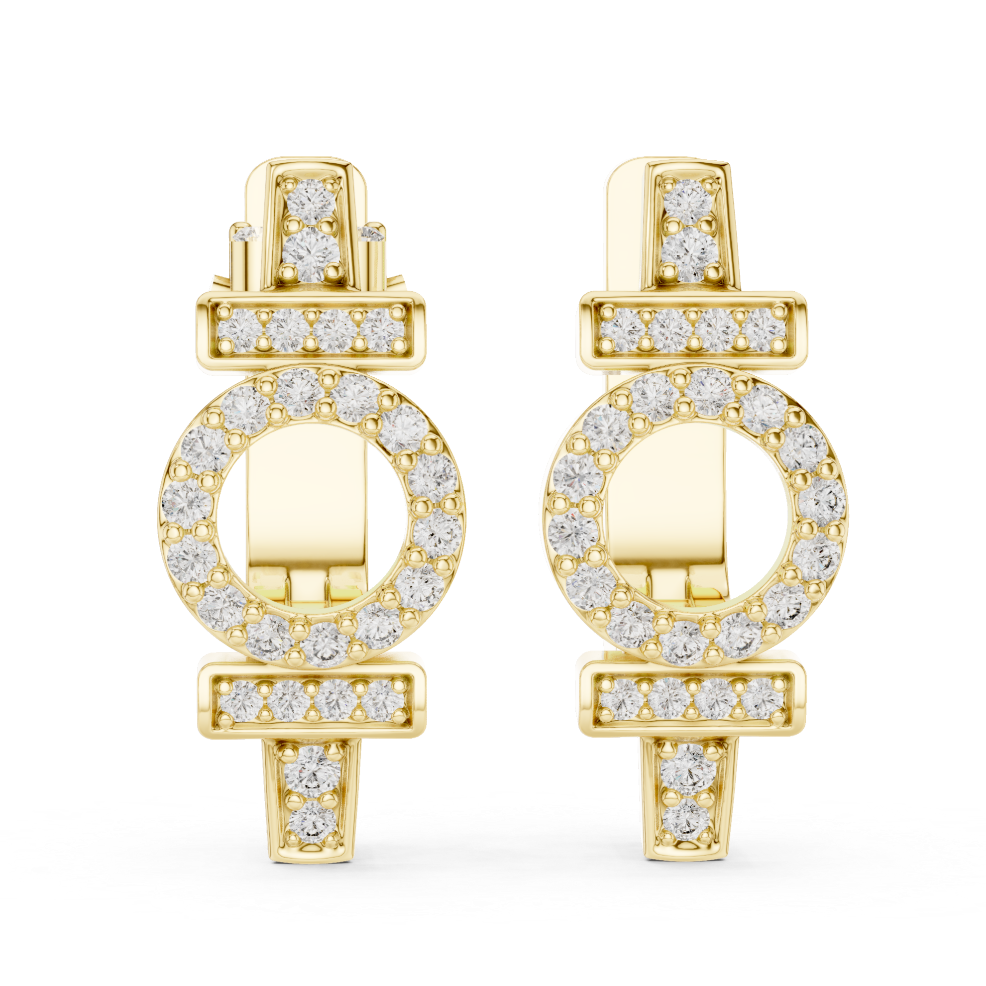 Rose gold diamond circle bar earrings
