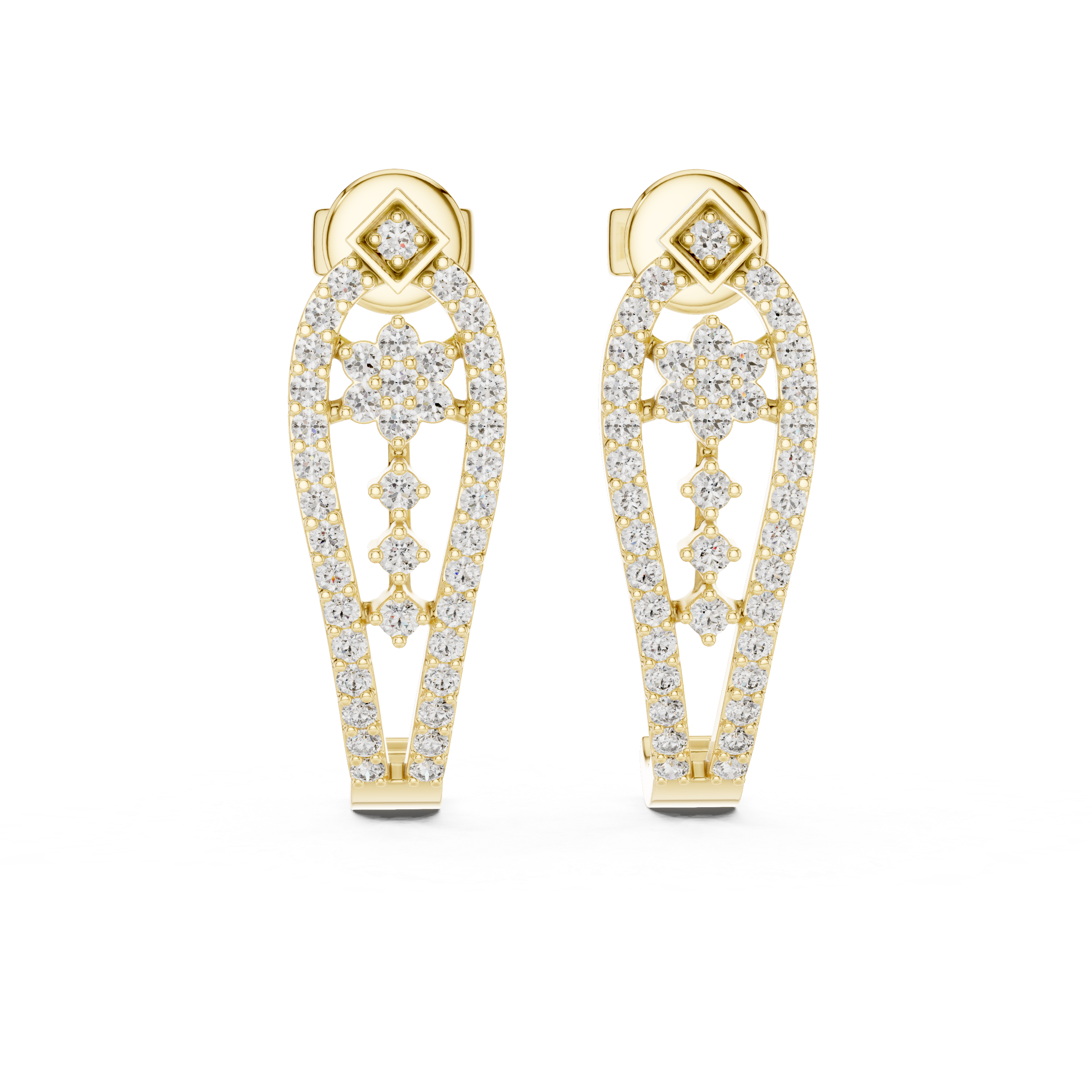 Rose gold diamond floral drop earrings