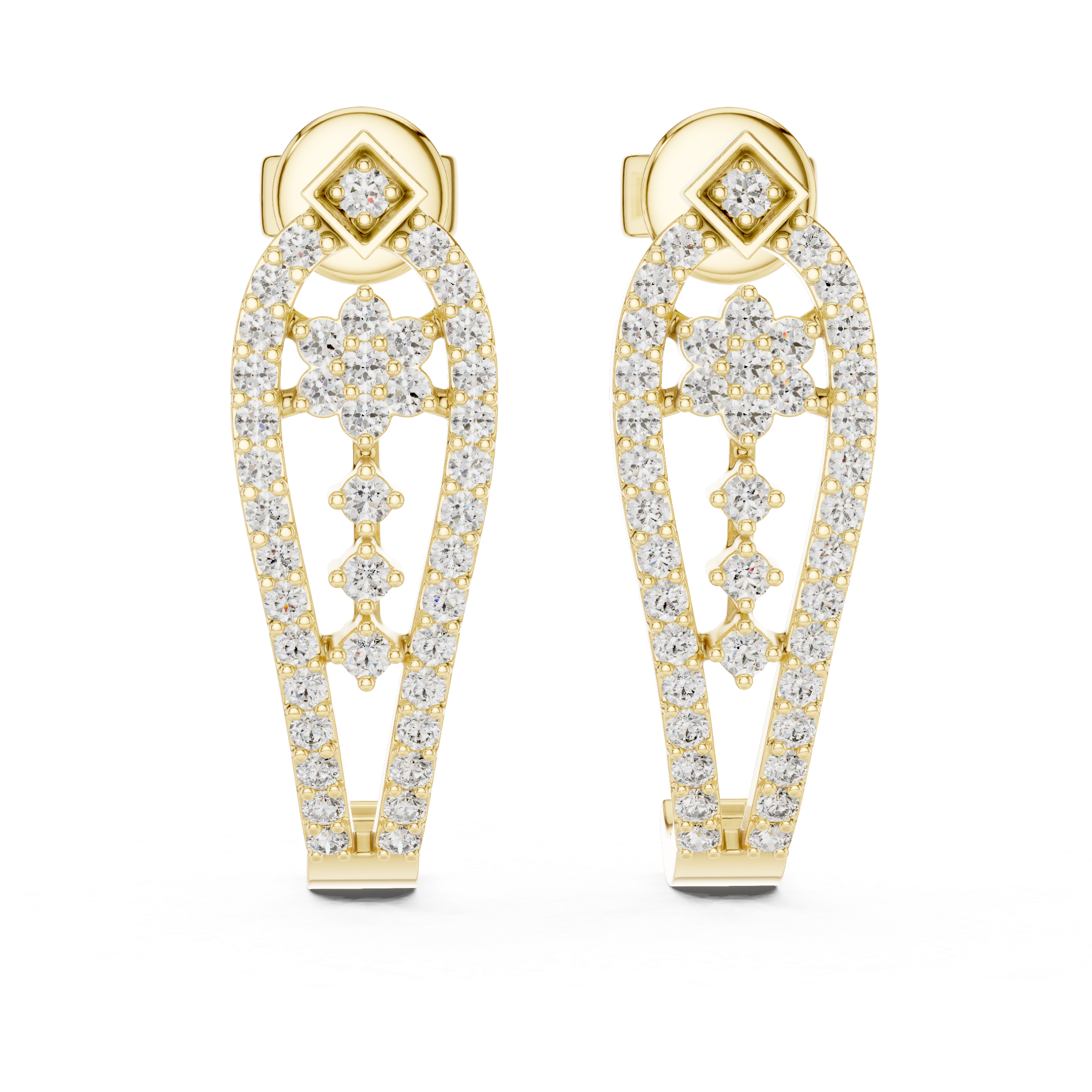 Rose gold diamond floral drop earrings