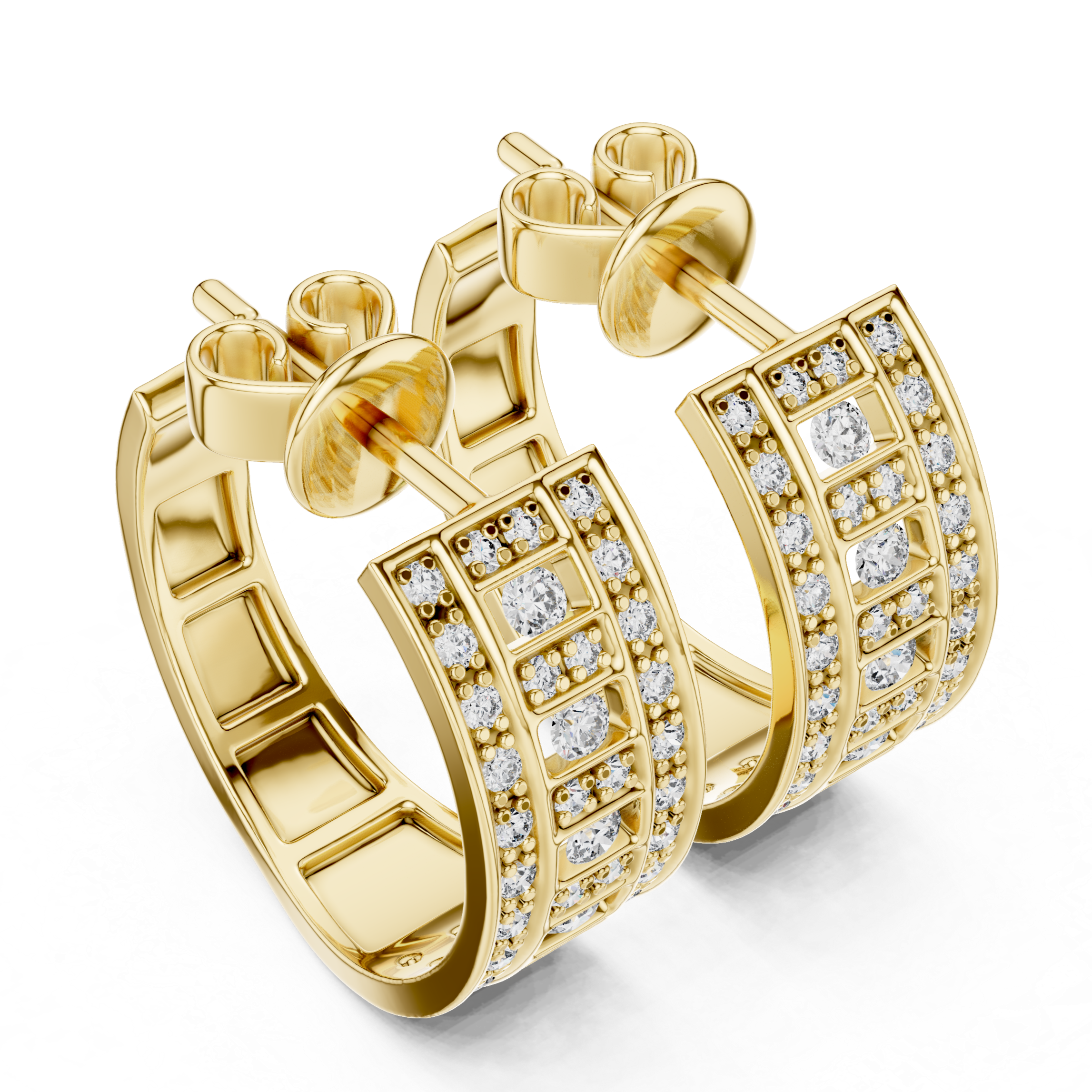 Rose Gold Diamond Geometric Hoop Earrings