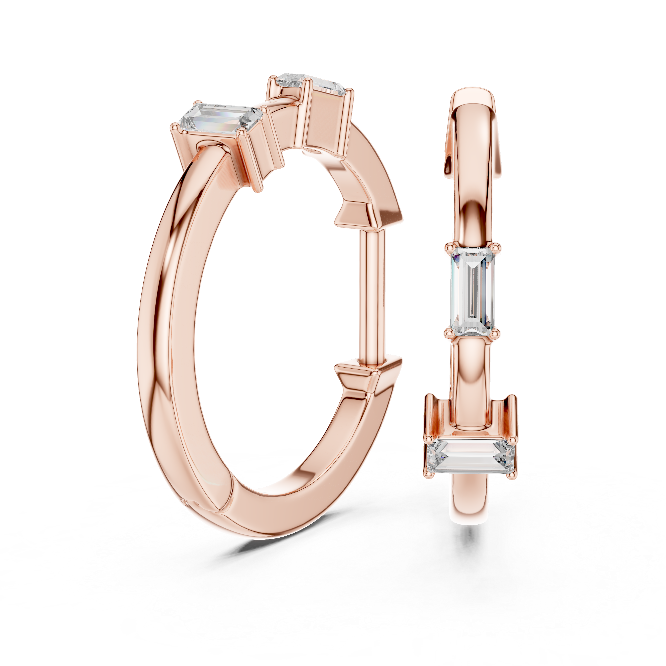 Elegant Rose Gold Hoop Earrings with Baguette-Cut Crystals