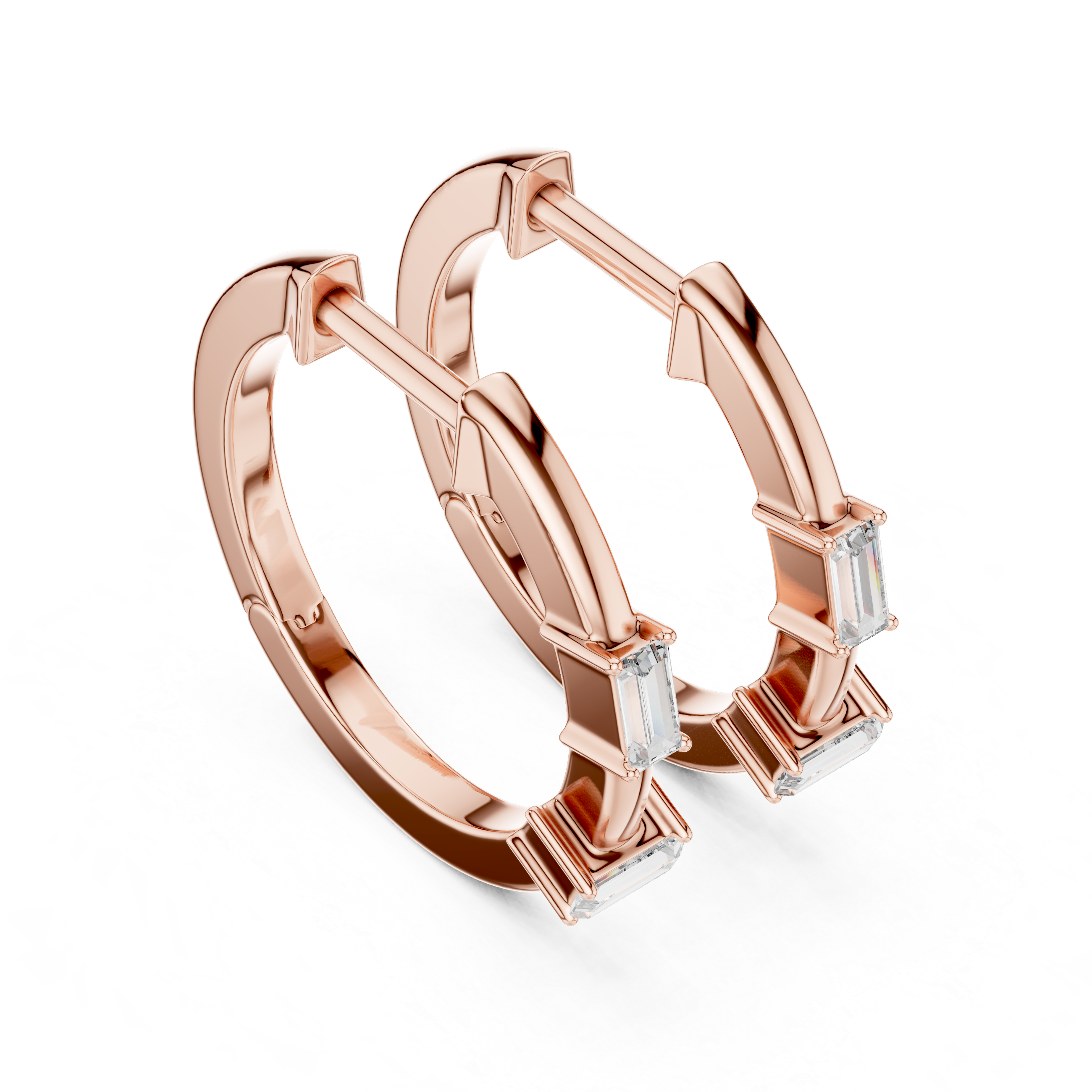 Elegant Rose Gold Hoop Earrings with Baguette-Cut Crystals
