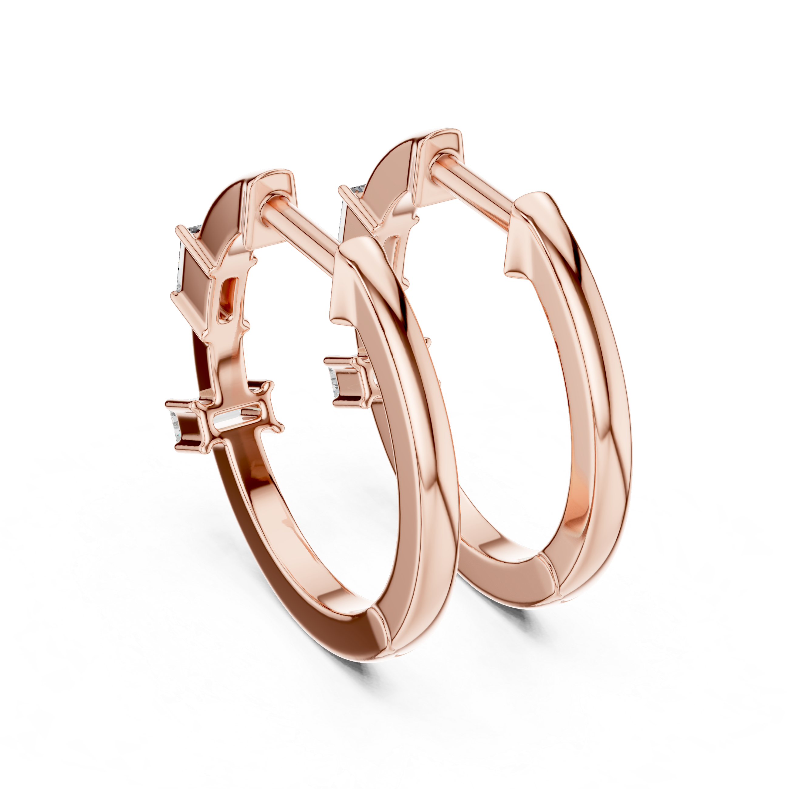 Elegant Rose Gold Hoop Earrings with Baguette-Cut Crystals