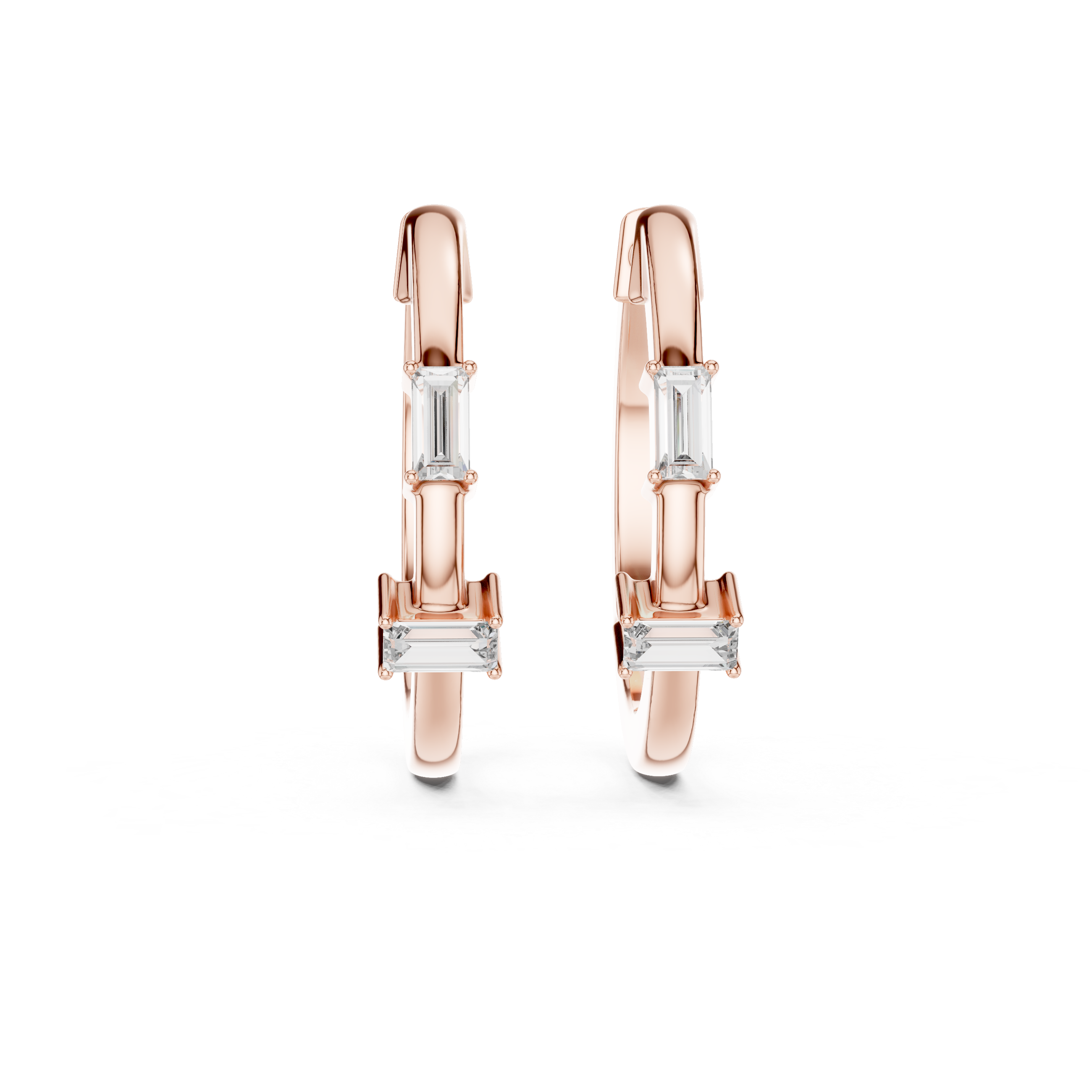 Elegant Rose Gold Hoop Earrings with Baguette-Cut Crystals