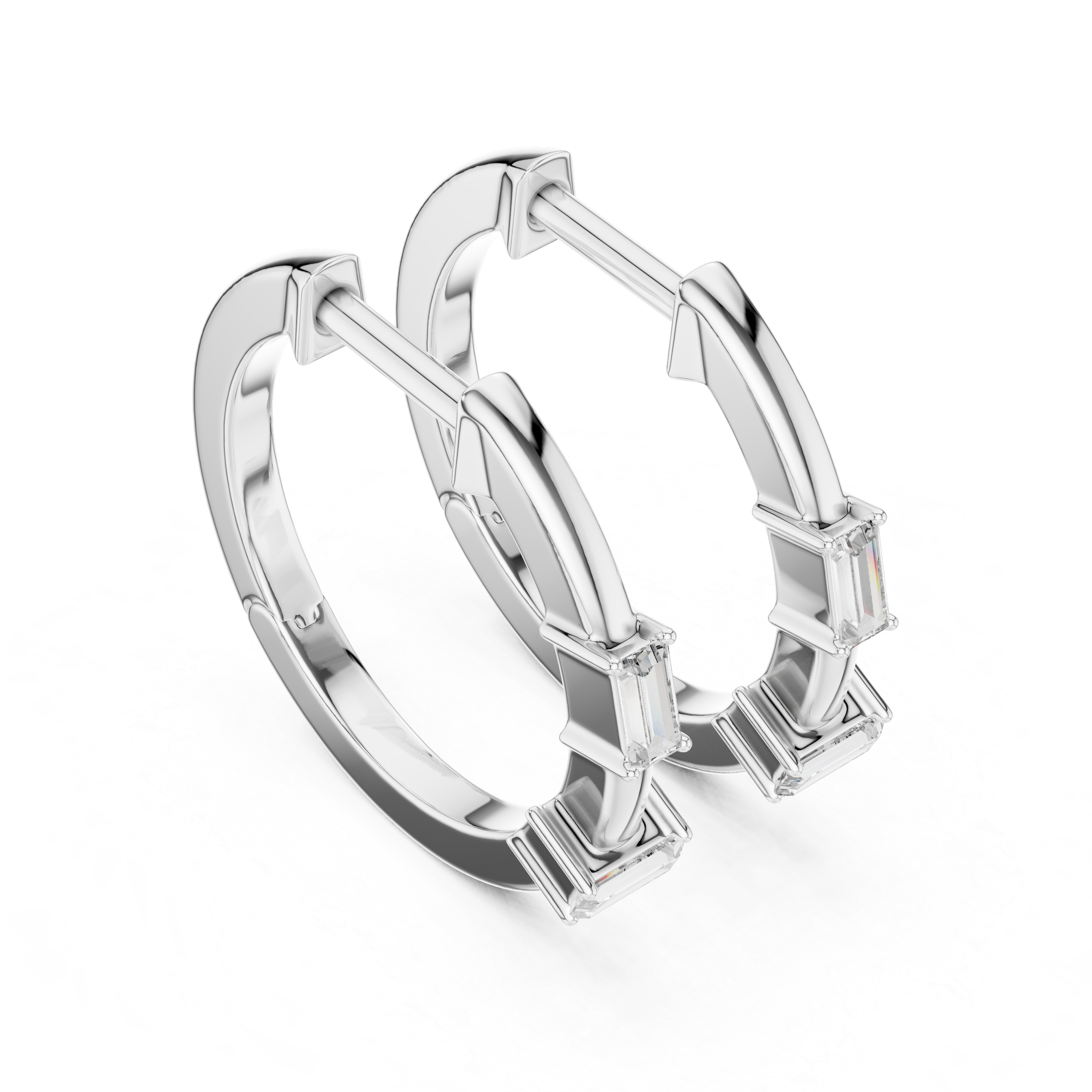 Elegant Rose Gold Hoop Earrings with Baguette-Cut Crystals
