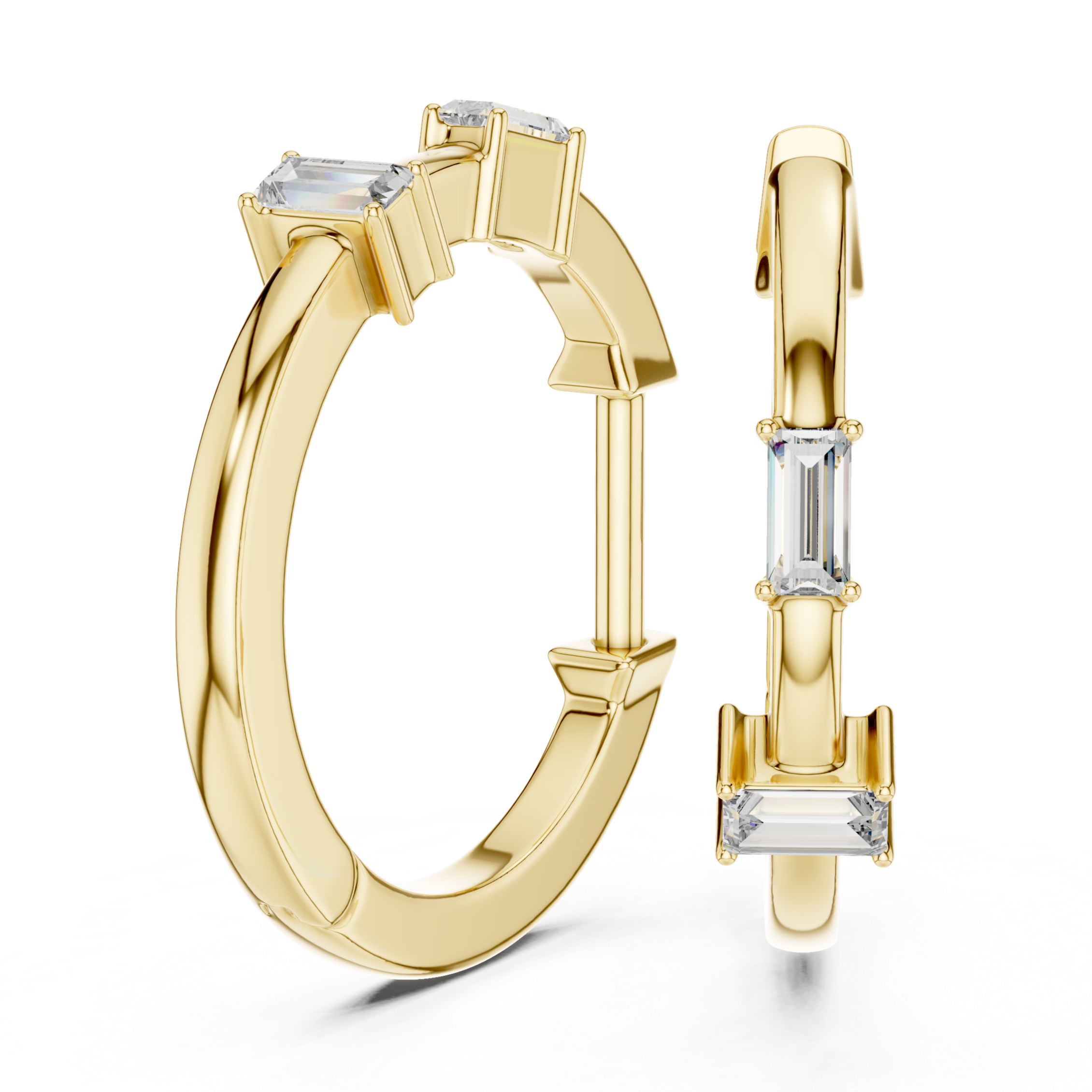 Elegant Rose Gold Hoop Earrings with Baguette-Cut Crystals