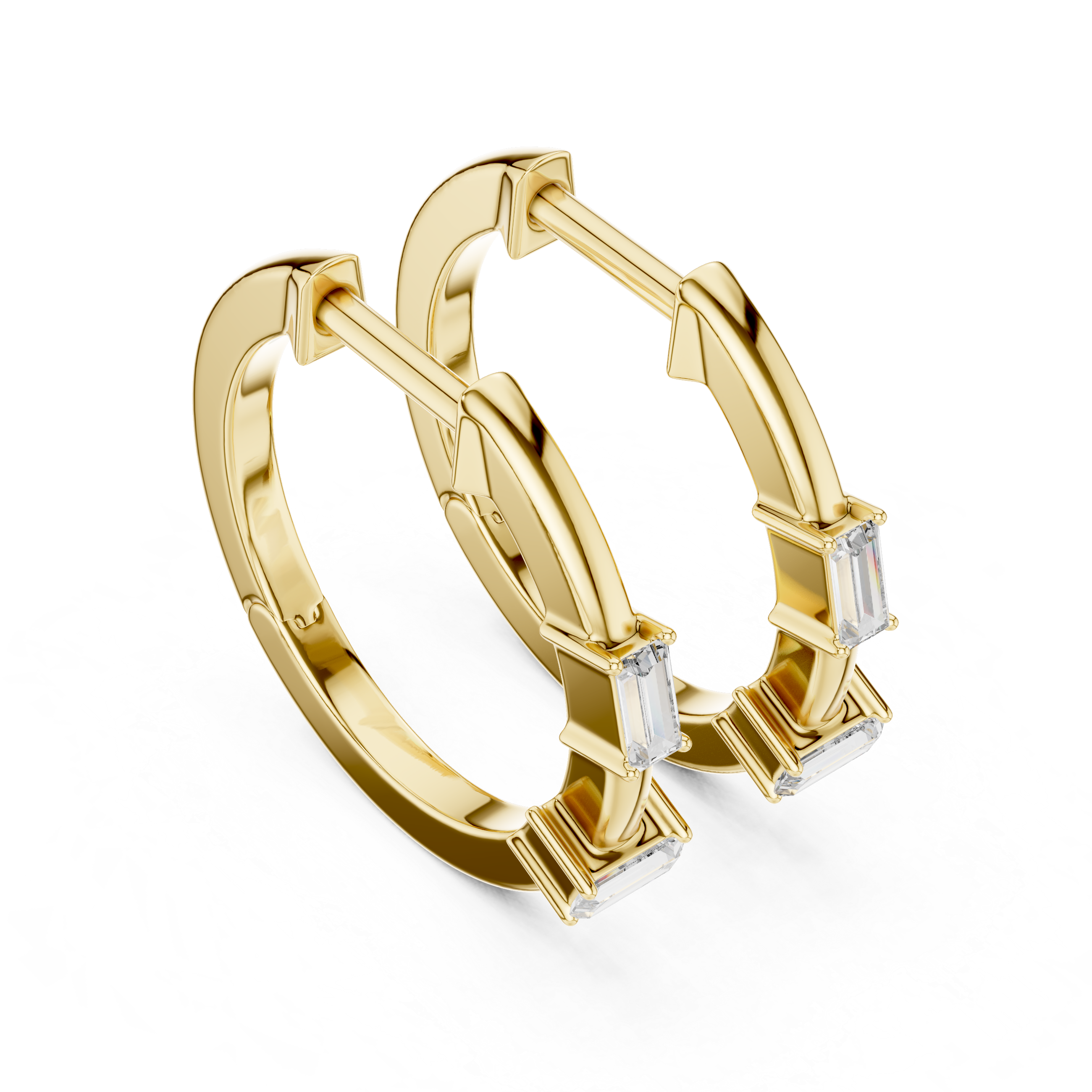 Elegant Rose Gold Hoop Earrings with Baguette-Cut Crystals