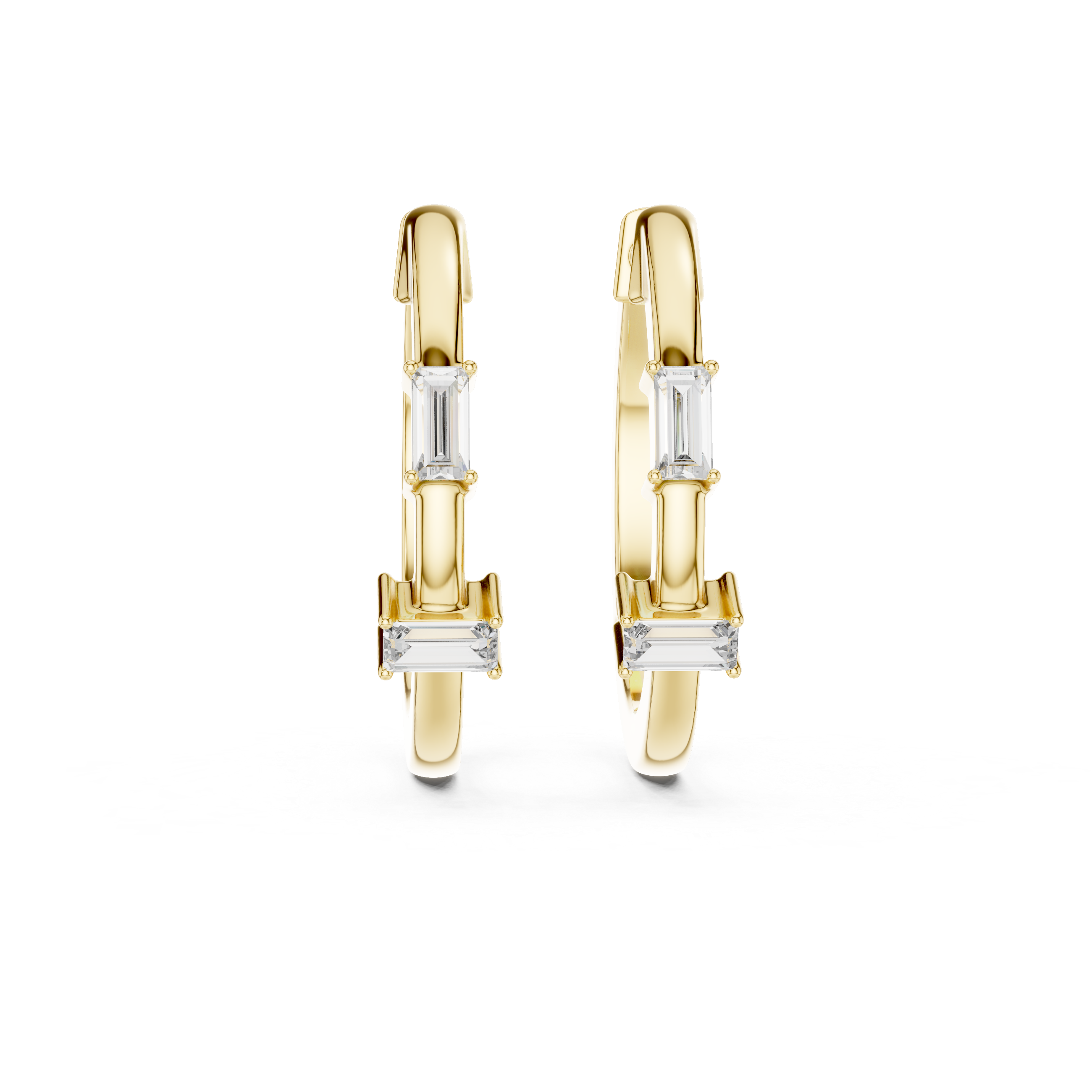 Elegant Rose Gold Hoop Earrings with Baguette-Cut Crystals