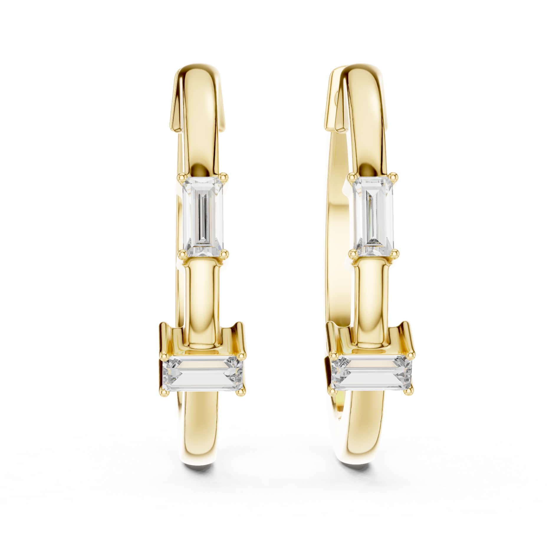 Elegant Rose Gold Hoop Earrings with Baguette-Cut Crystals