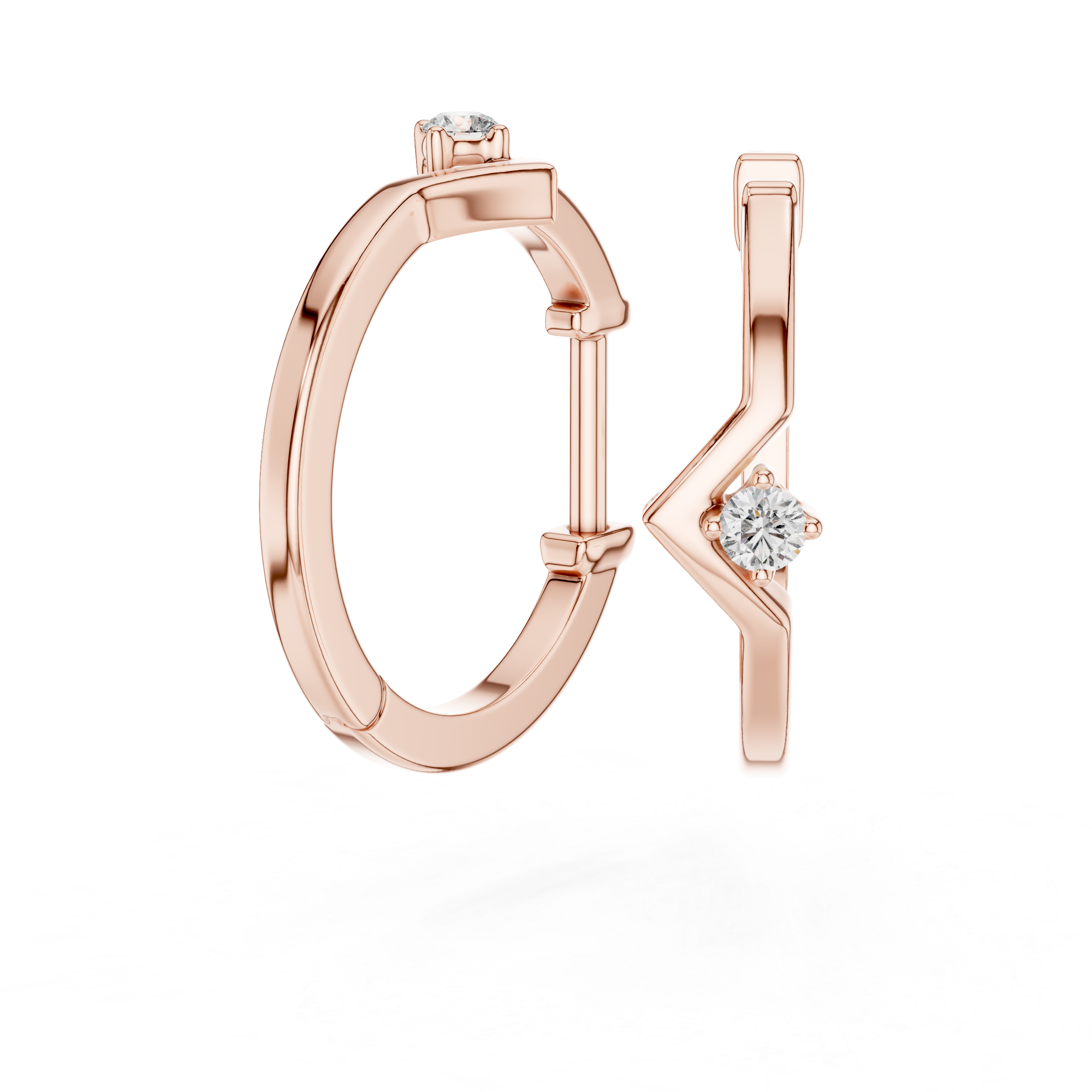 Rose Gold Hoop Earrings with V-Shaped Design and Round Cut Crystal