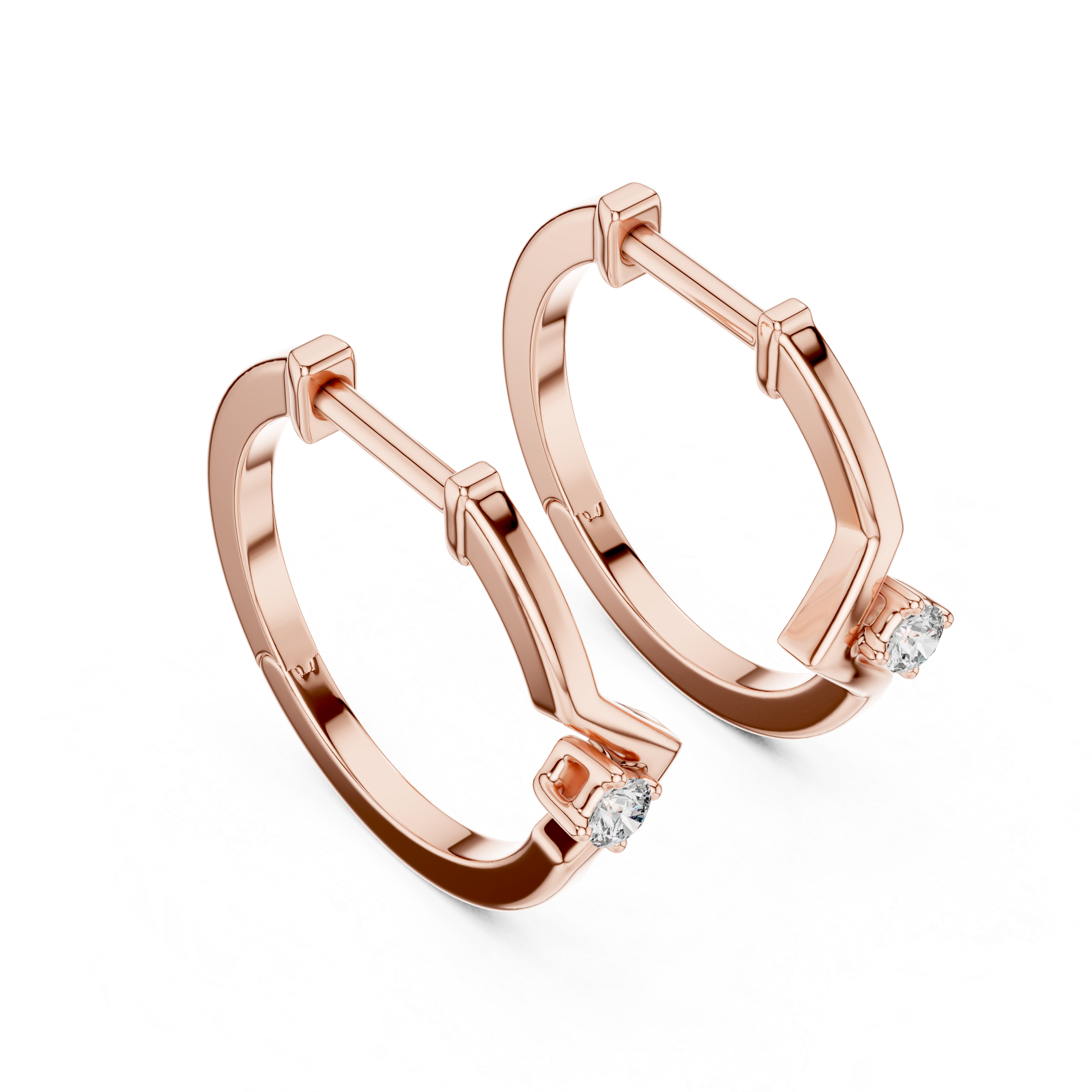 Rose Gold Hoop Earrings with V-Shaped Design and Round Cut Crystal