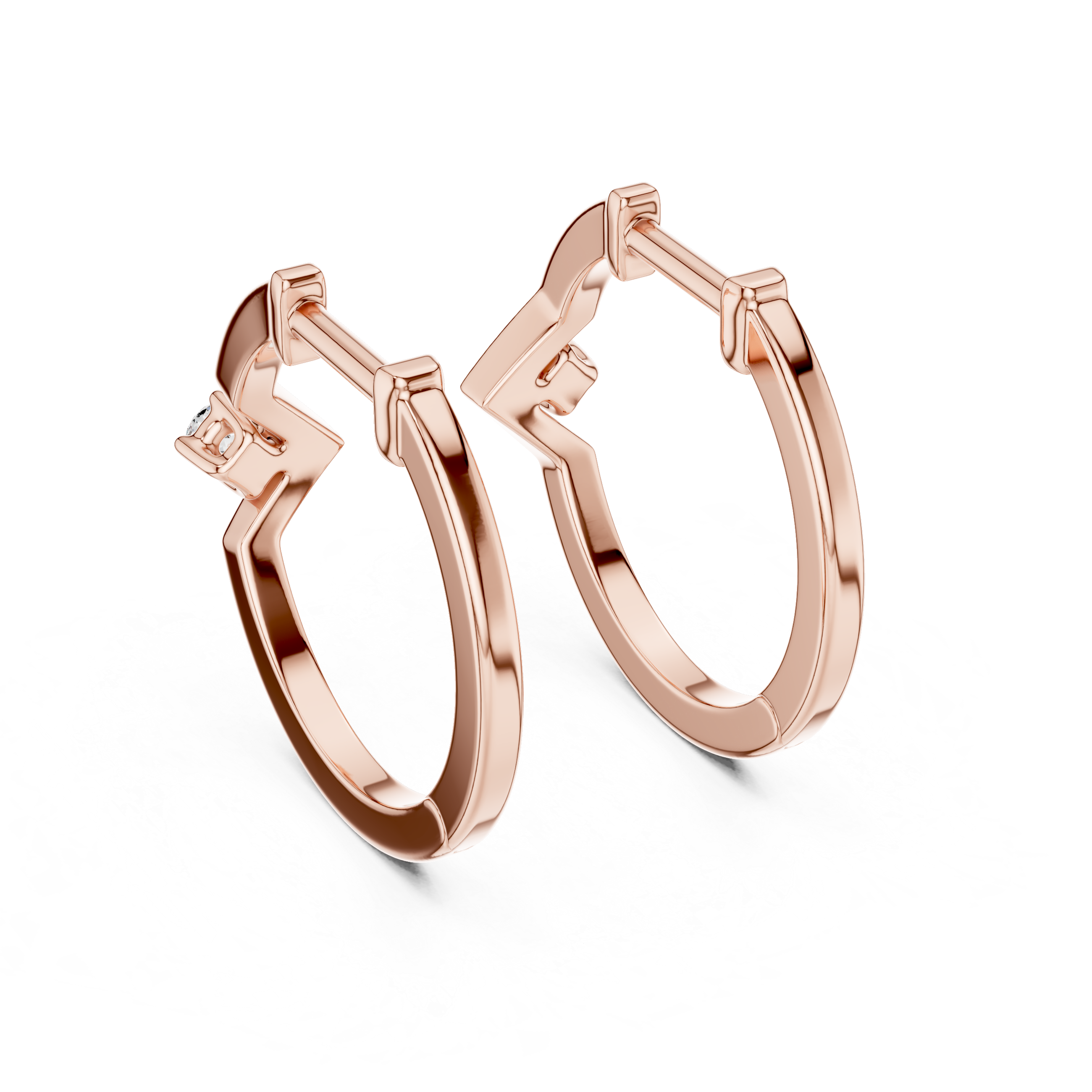 Rose Gold Hoop Earrings with V-Shaped Design and Round Cut Crystal