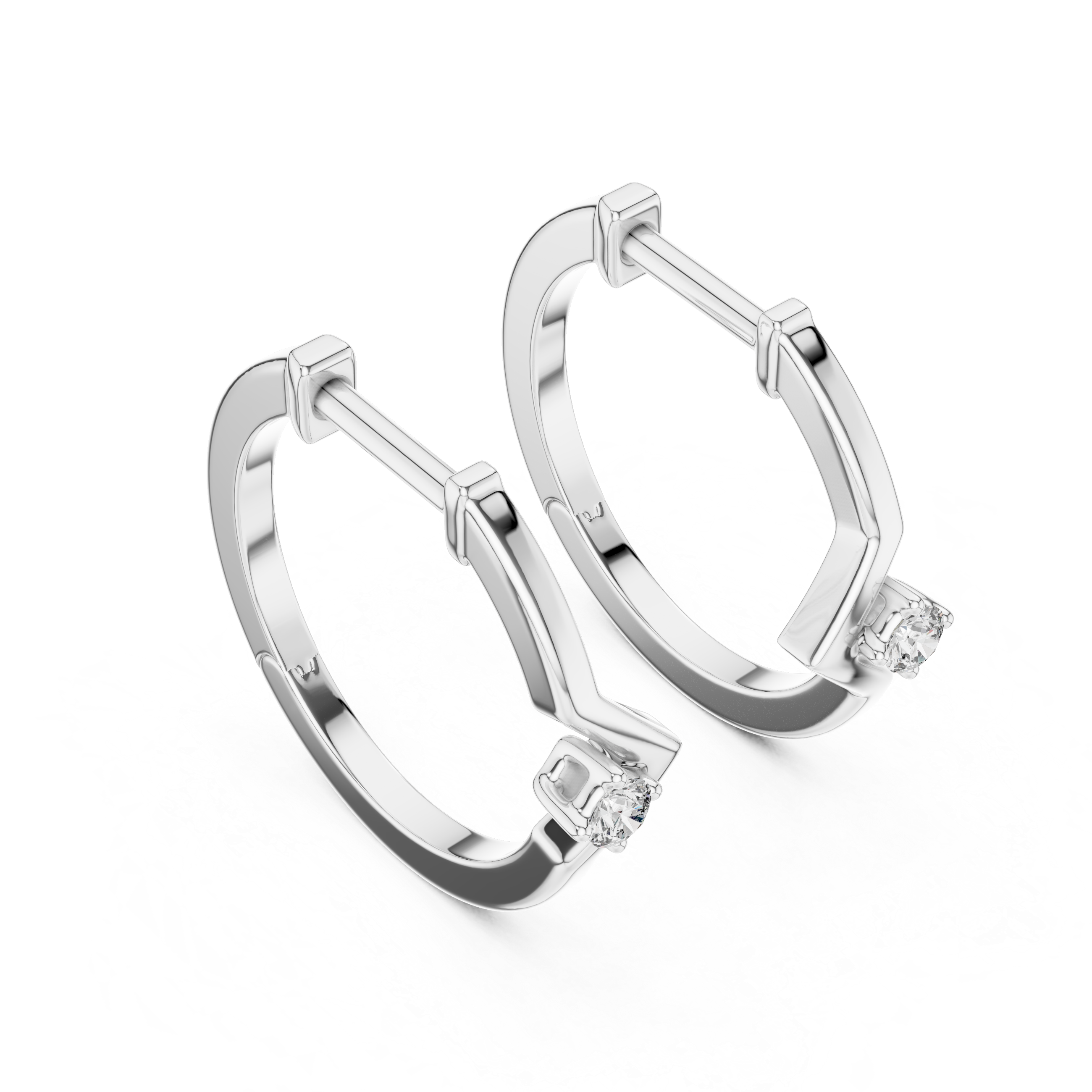 Rose Gold Hoop Earrings with V-Shaped Design and Round Cut Crystal
