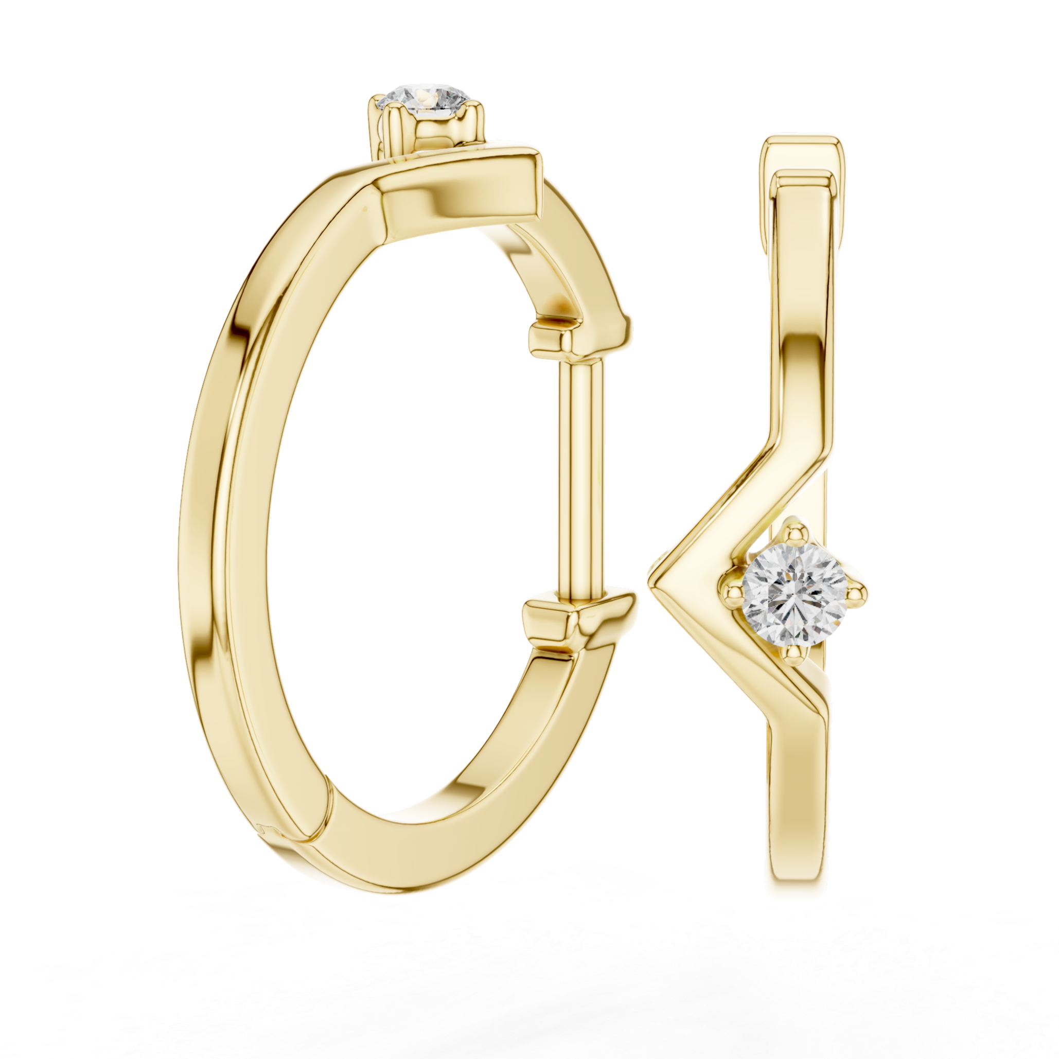 Rose Gold Hoop Earrings with V-Shaped Design and Round Cut Crystal