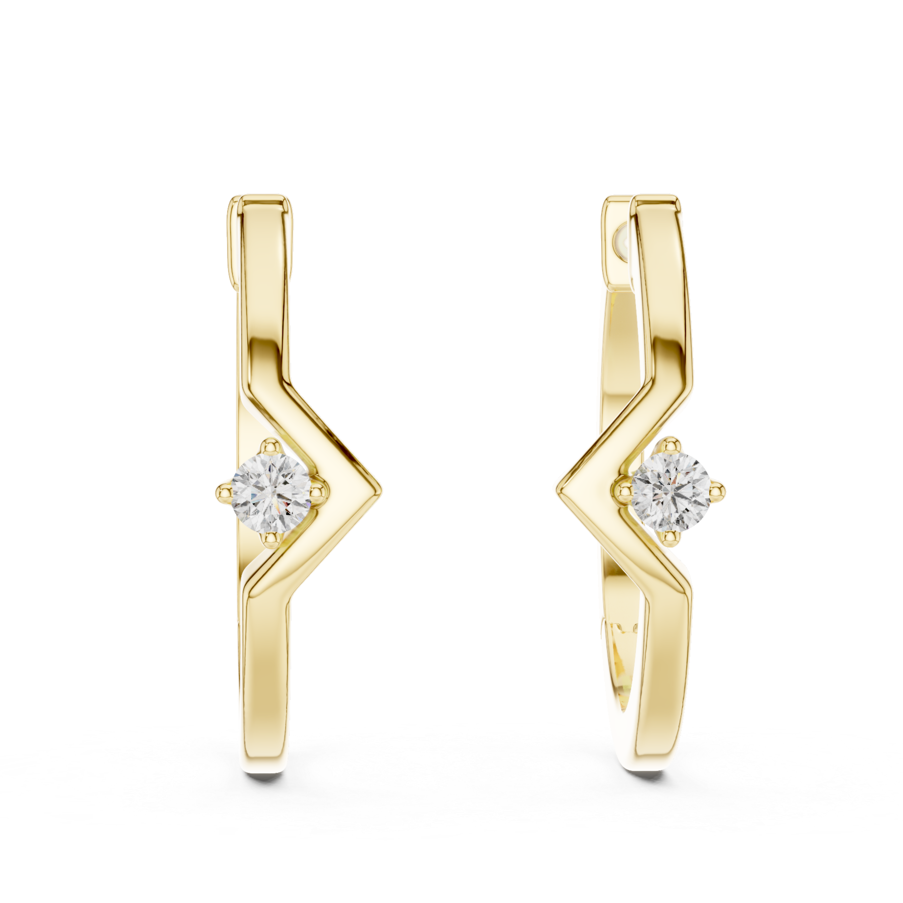 Rose Gold Hoop Earrings with V-Shaped Design and Round Cut Crystal