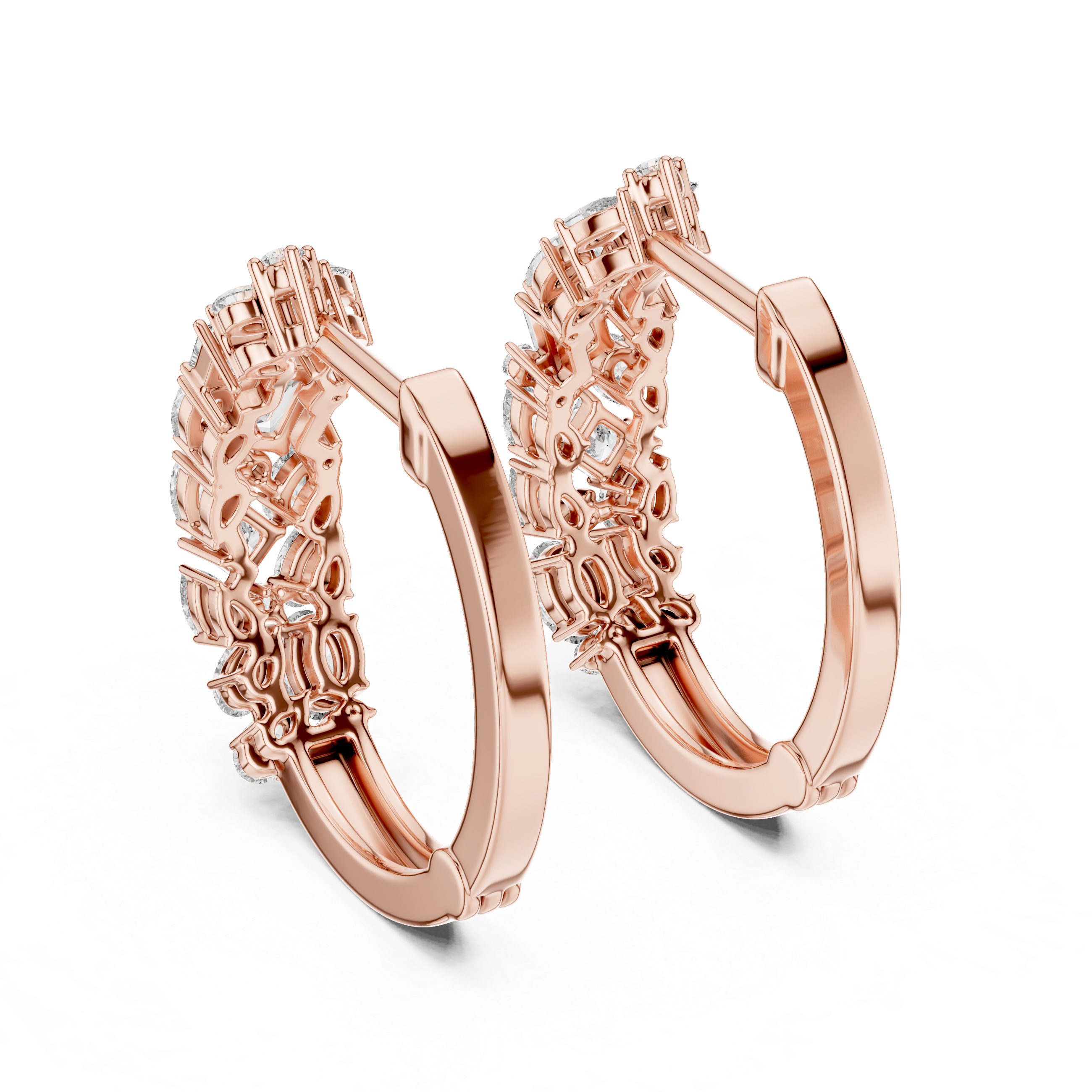 Whispers of Light: Mixed-Cut Diamond Hoops in Rose Gold