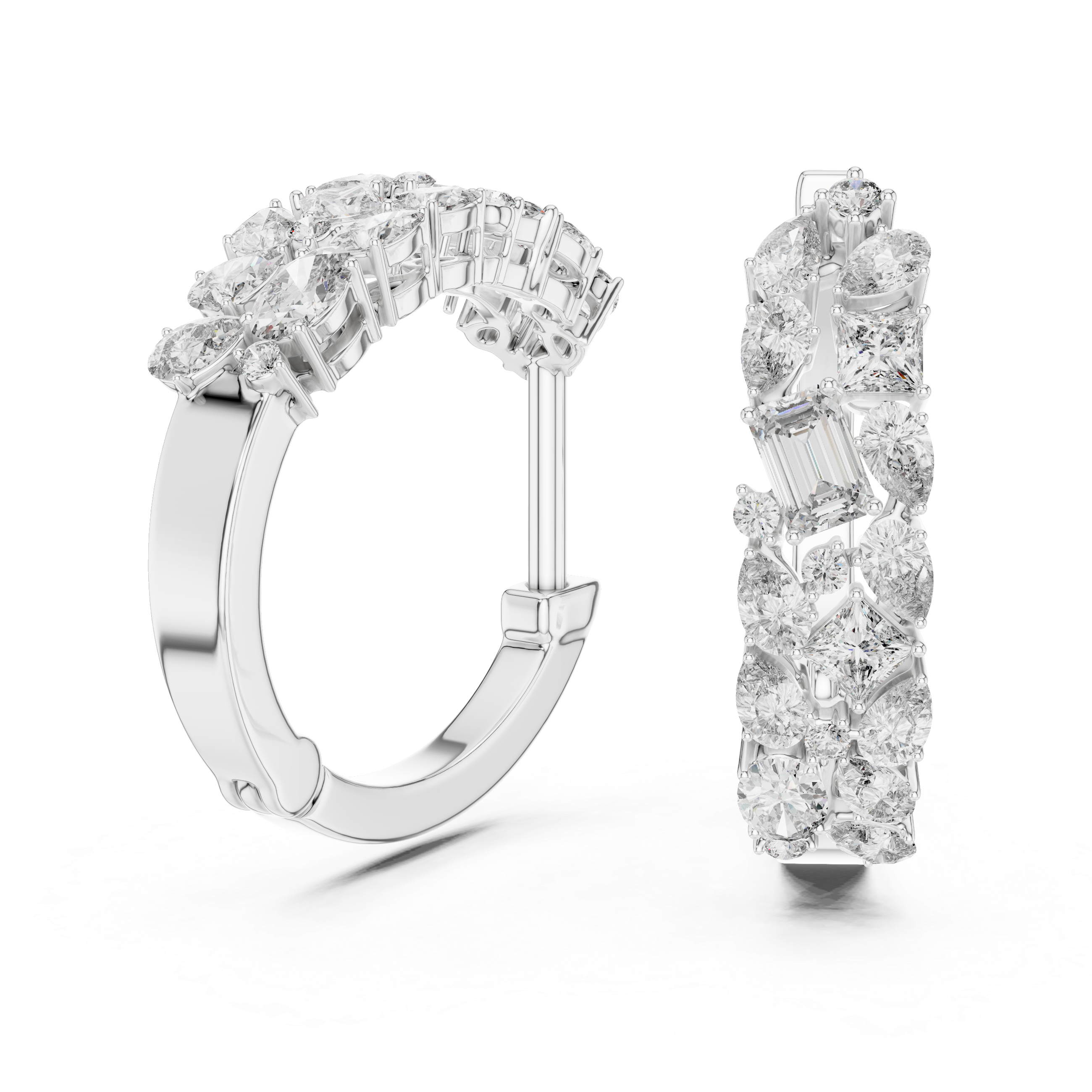 Whispers of Light: Mixed-Cut Diamond Hoops in Rose Gold