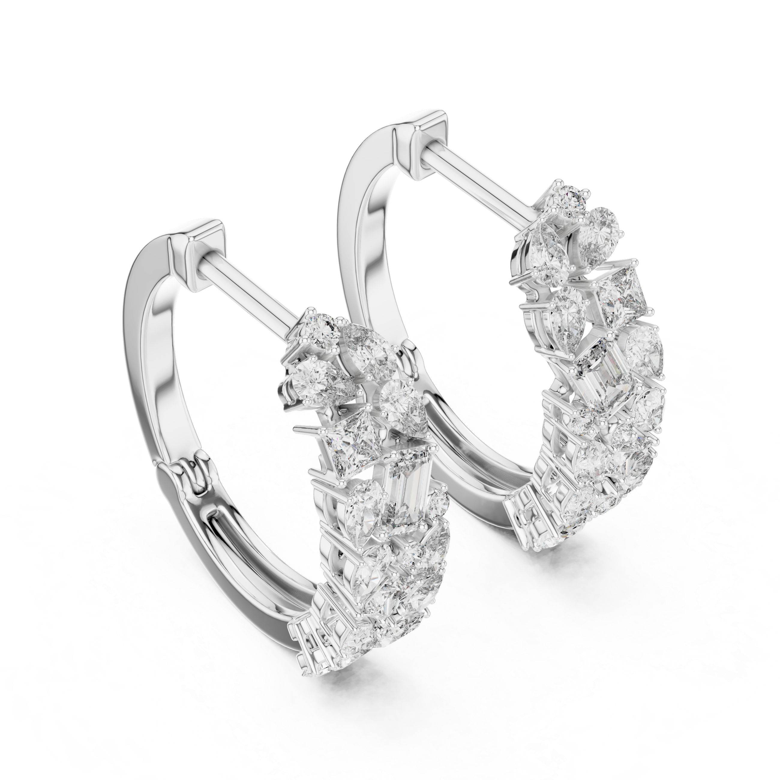 Whispers of Light: Mixed-Cut Diamond Hoops in Rose Gold