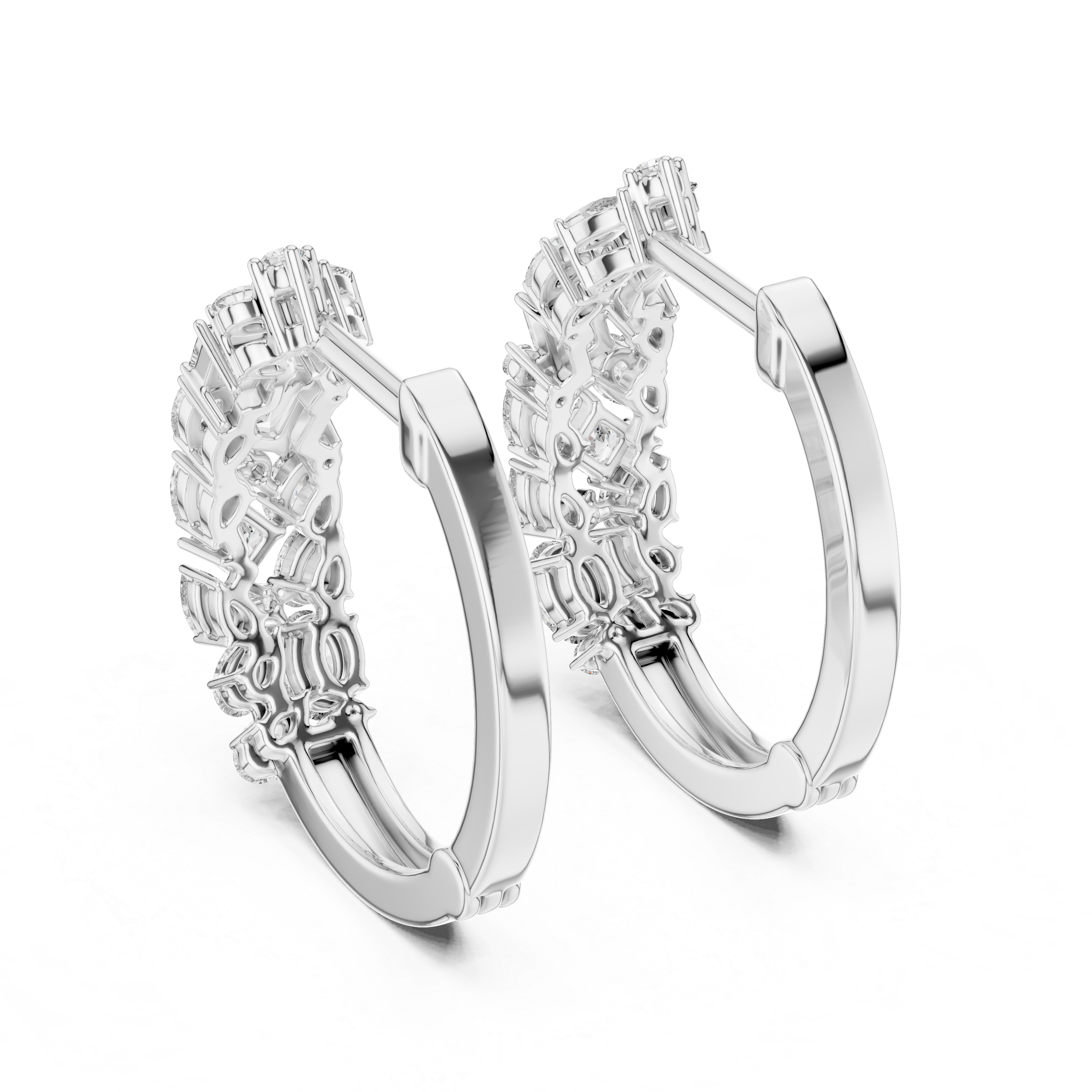 Whispers of Light: Mixed-Cut Diamond Hoops in Rose Gold