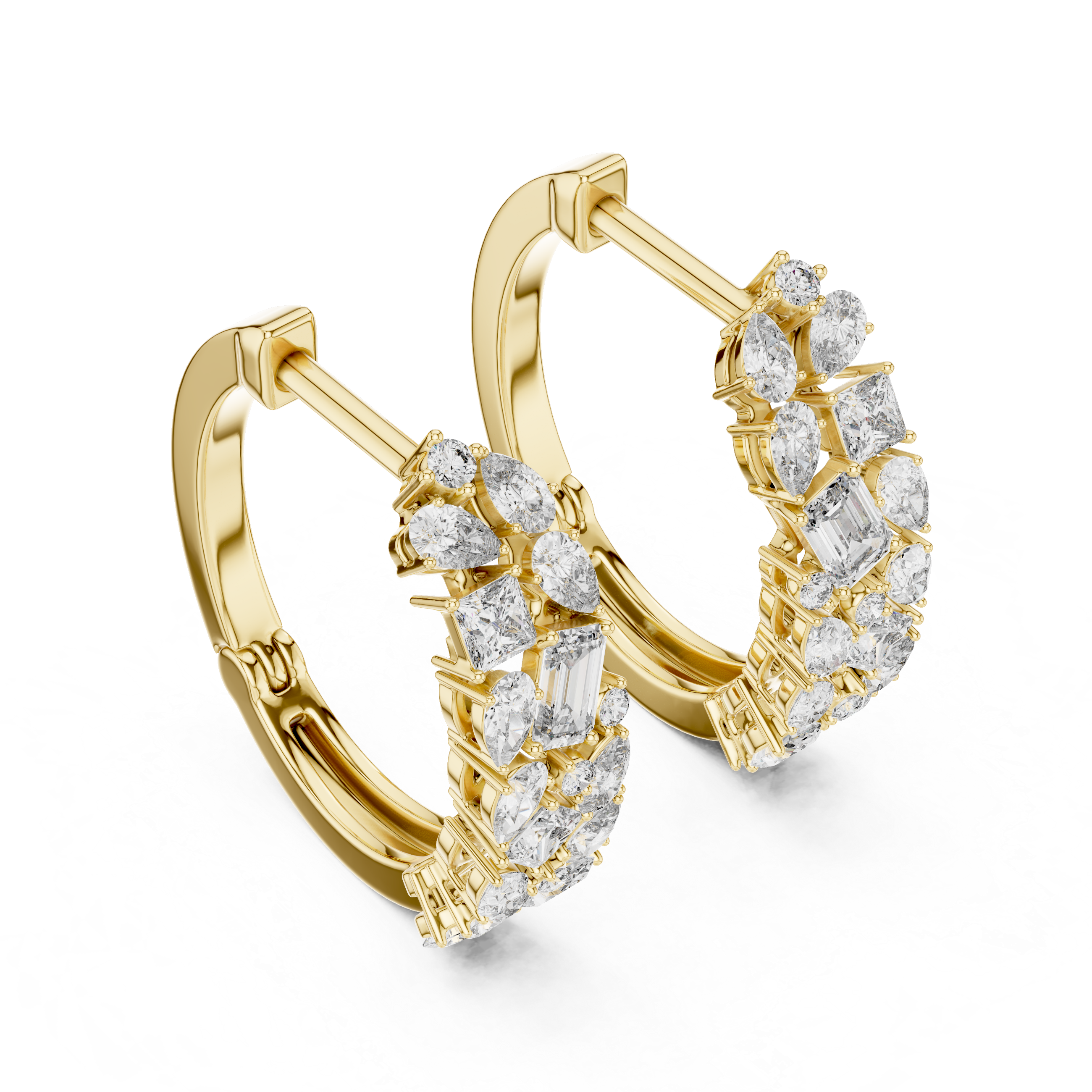 Whispers of Light: Mixed-Cut Diamond Hoops in Rose Gold