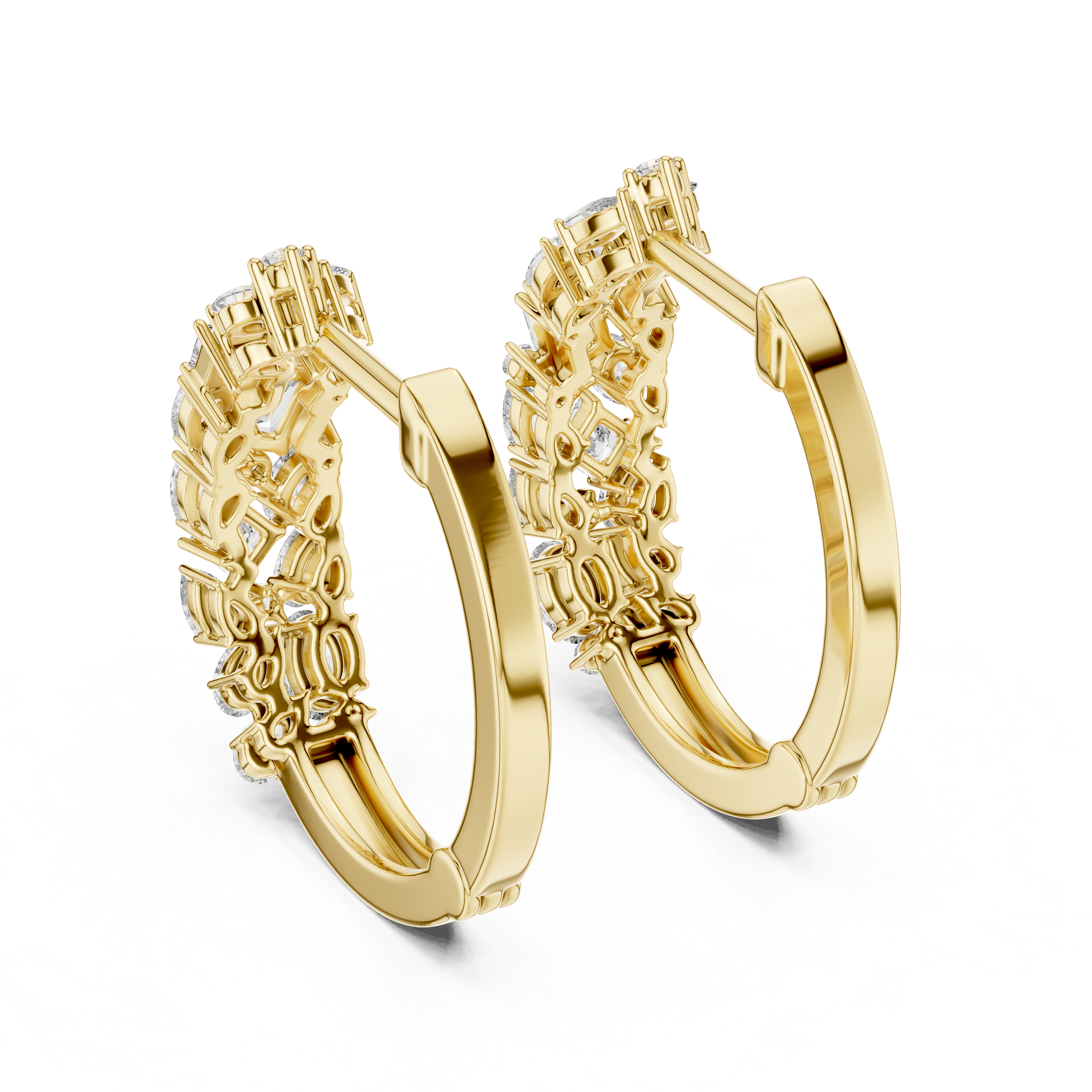 Whispers of Light: Mixed-Cut Diamond Hoops in Rose Gold