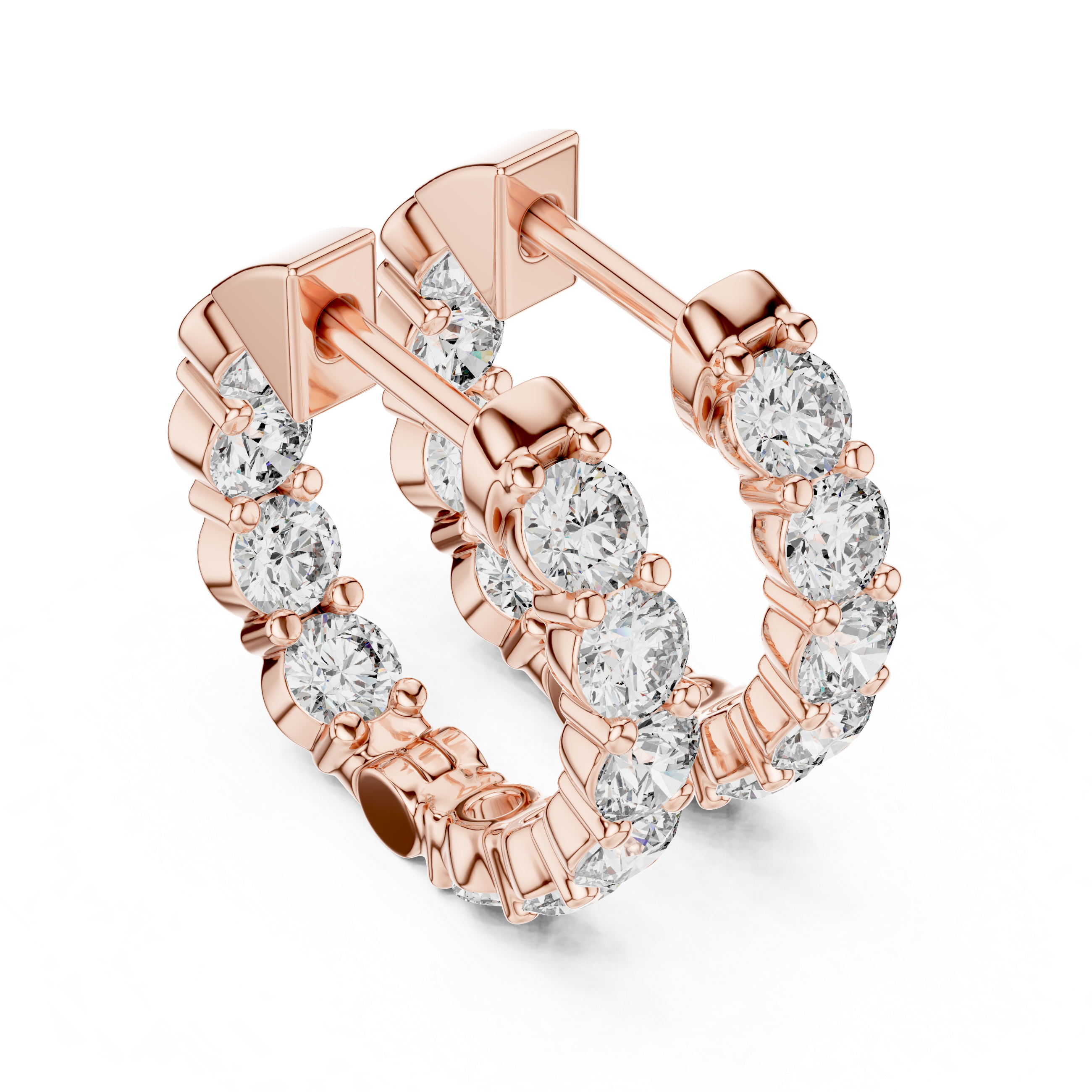 Luxurious Rose Gold Inside-Out Diamond Hoop Earrings