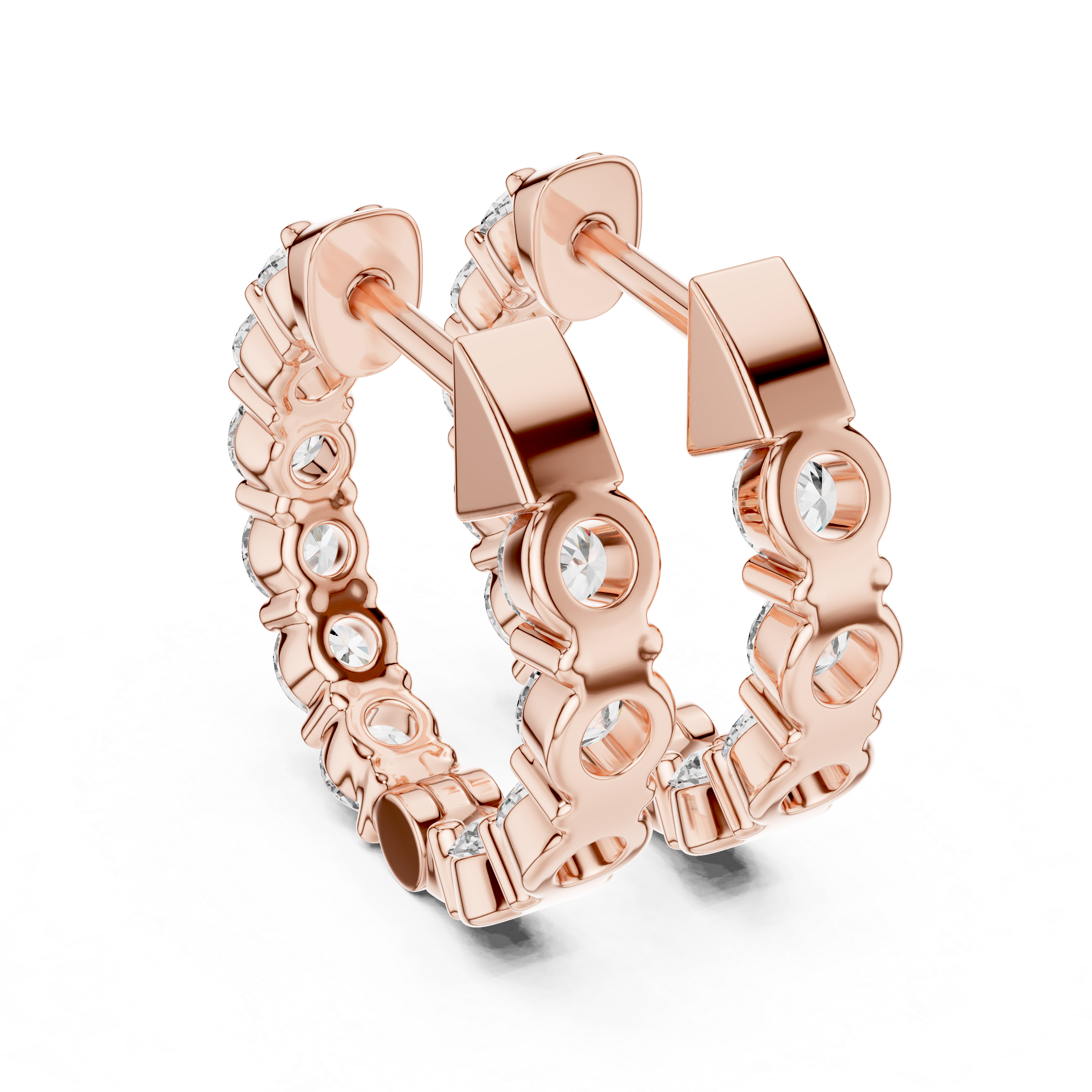 Luxurious Rose Gold Inside-Out Diamond Hoop Earrings
