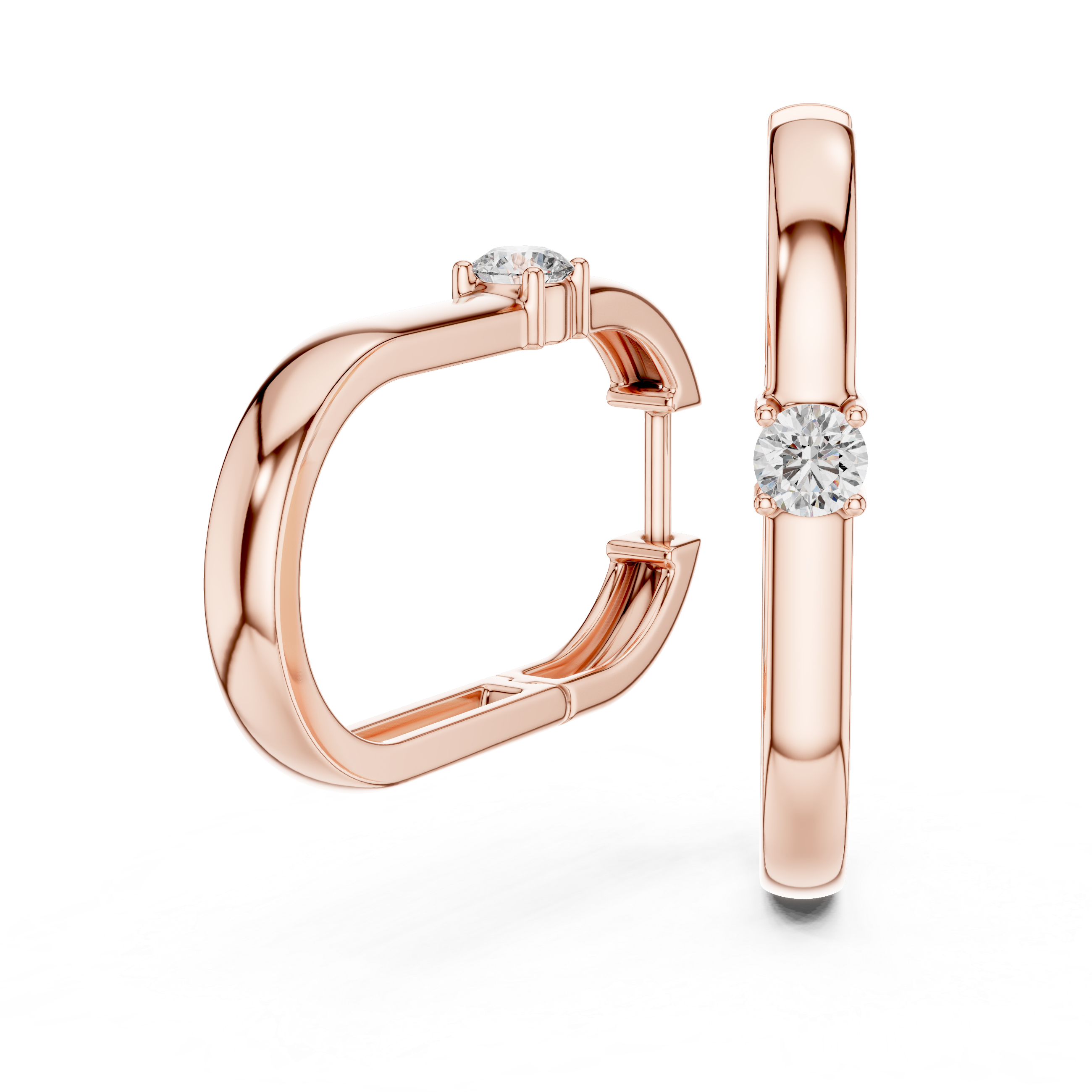 Radiant Embrace: Rose Gold Hoops with Sparkling Solitaire Diamonds
