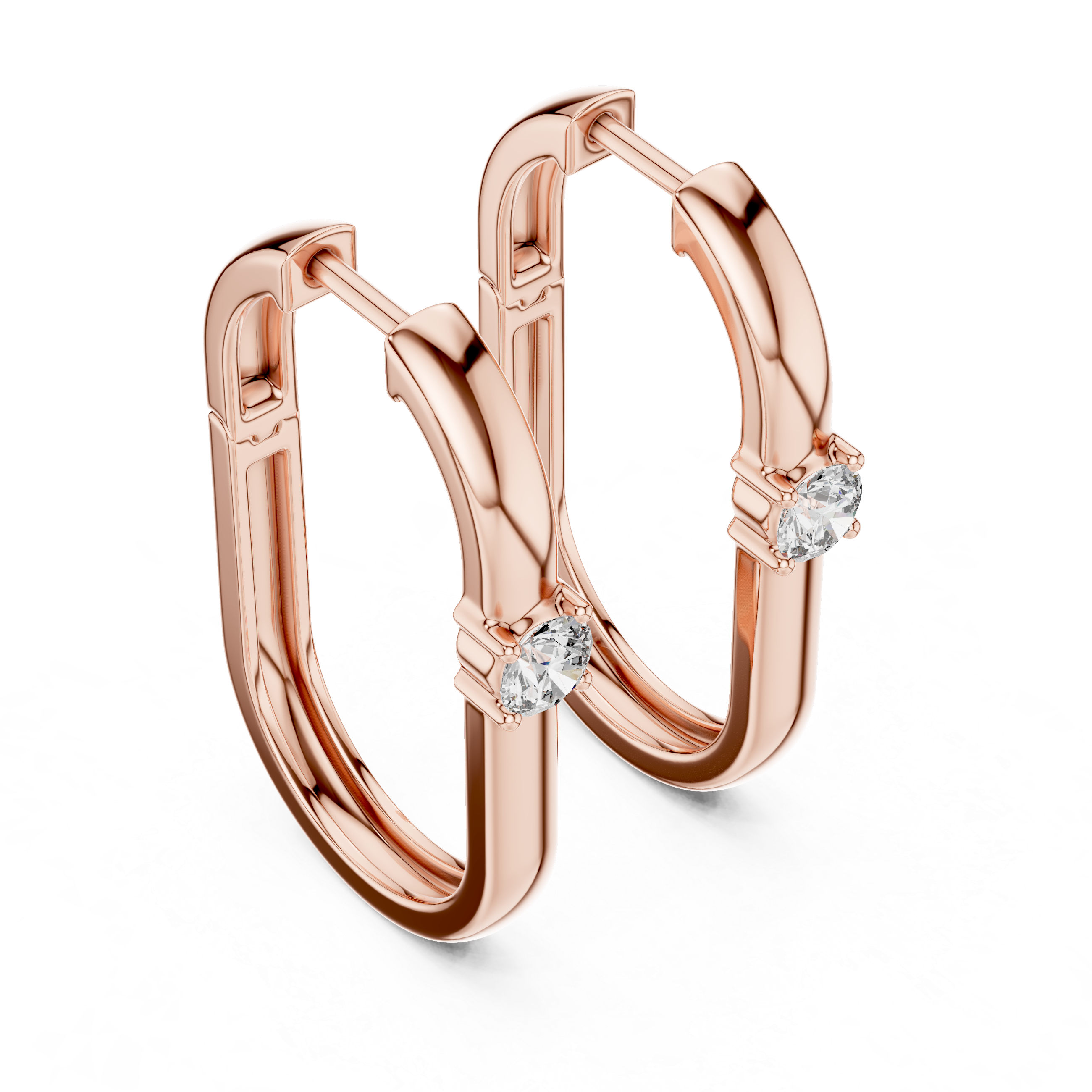 Radiant Embrace: Rose Gold Hoops with Sparkling Solitaire Diamonds