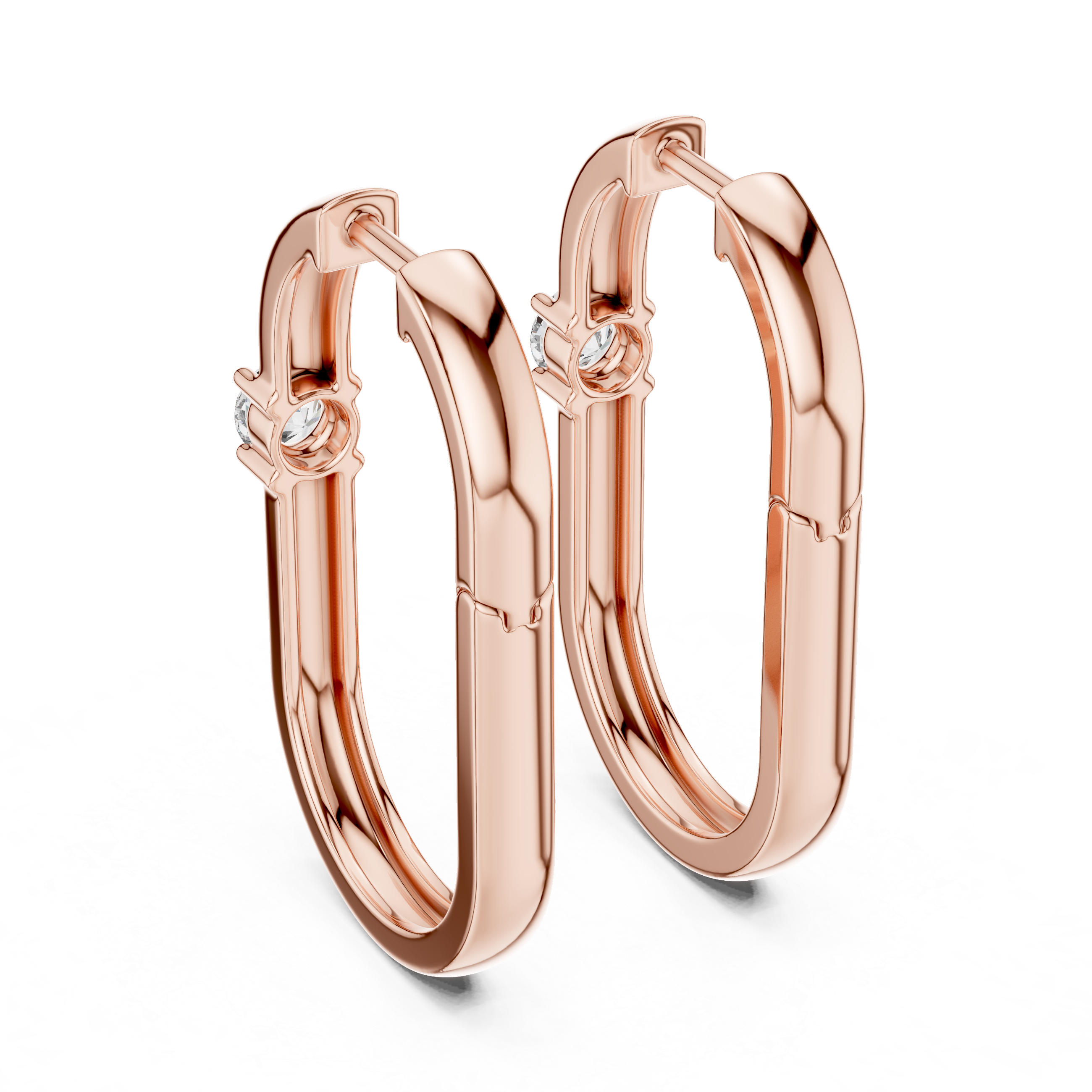 Radiant Embrace: Rose Gold Hoops with Sparkling Solitaire Diamonds