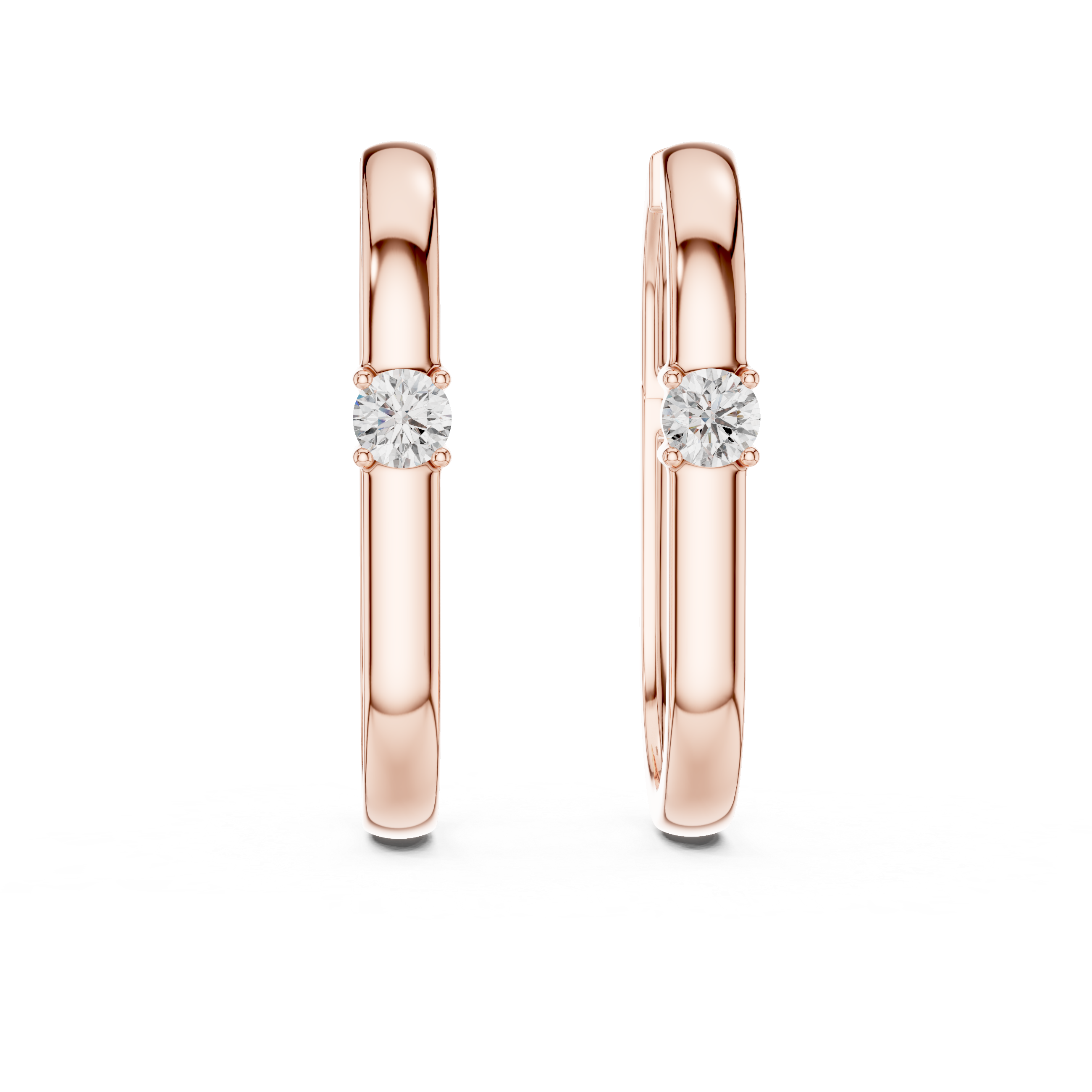 Radiant Embrace: Rose Gold Hoops with Sparkling Solitaire Diamonds