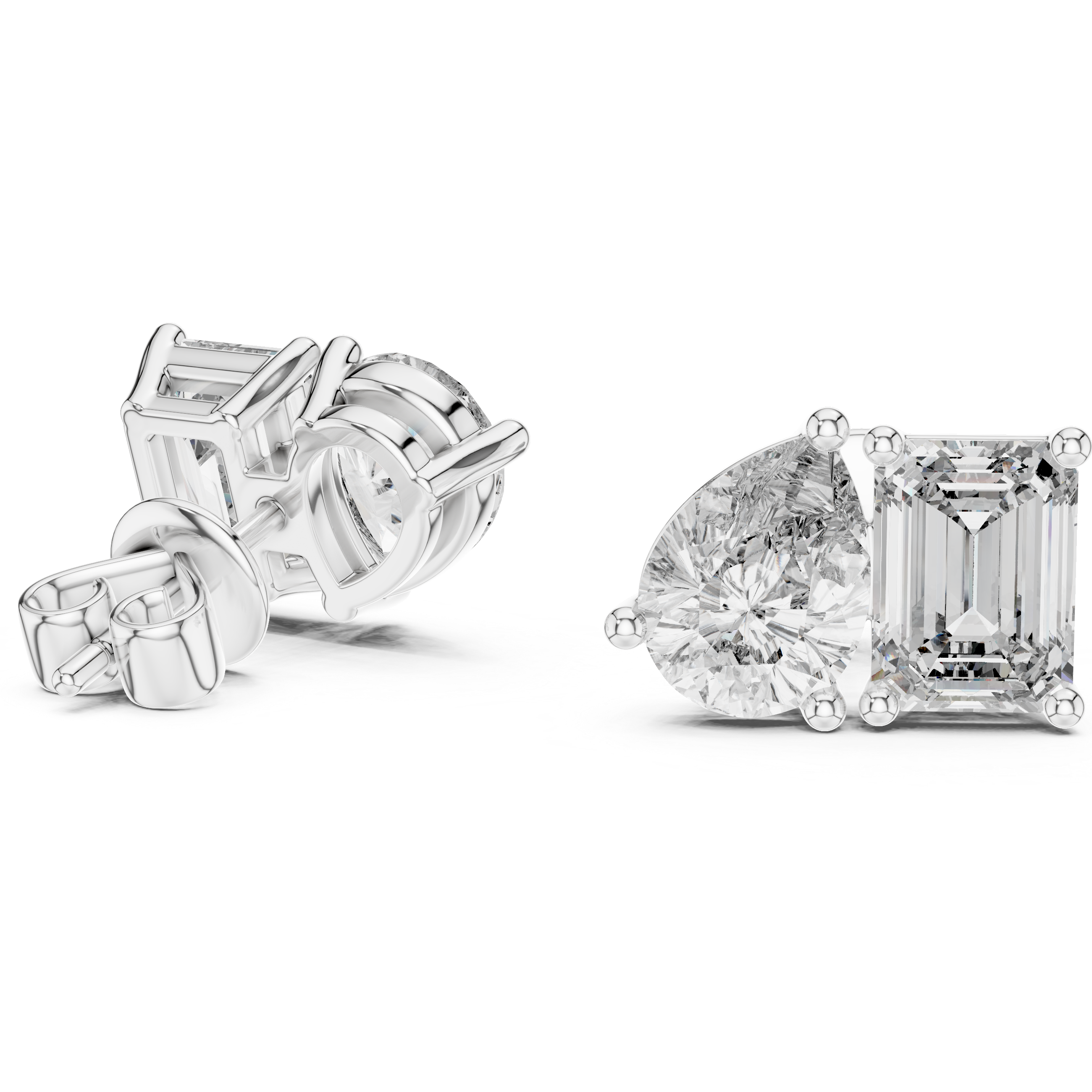 Rose Gold Diamond Stud Earrings ? Pear and Emerald Cut Duo