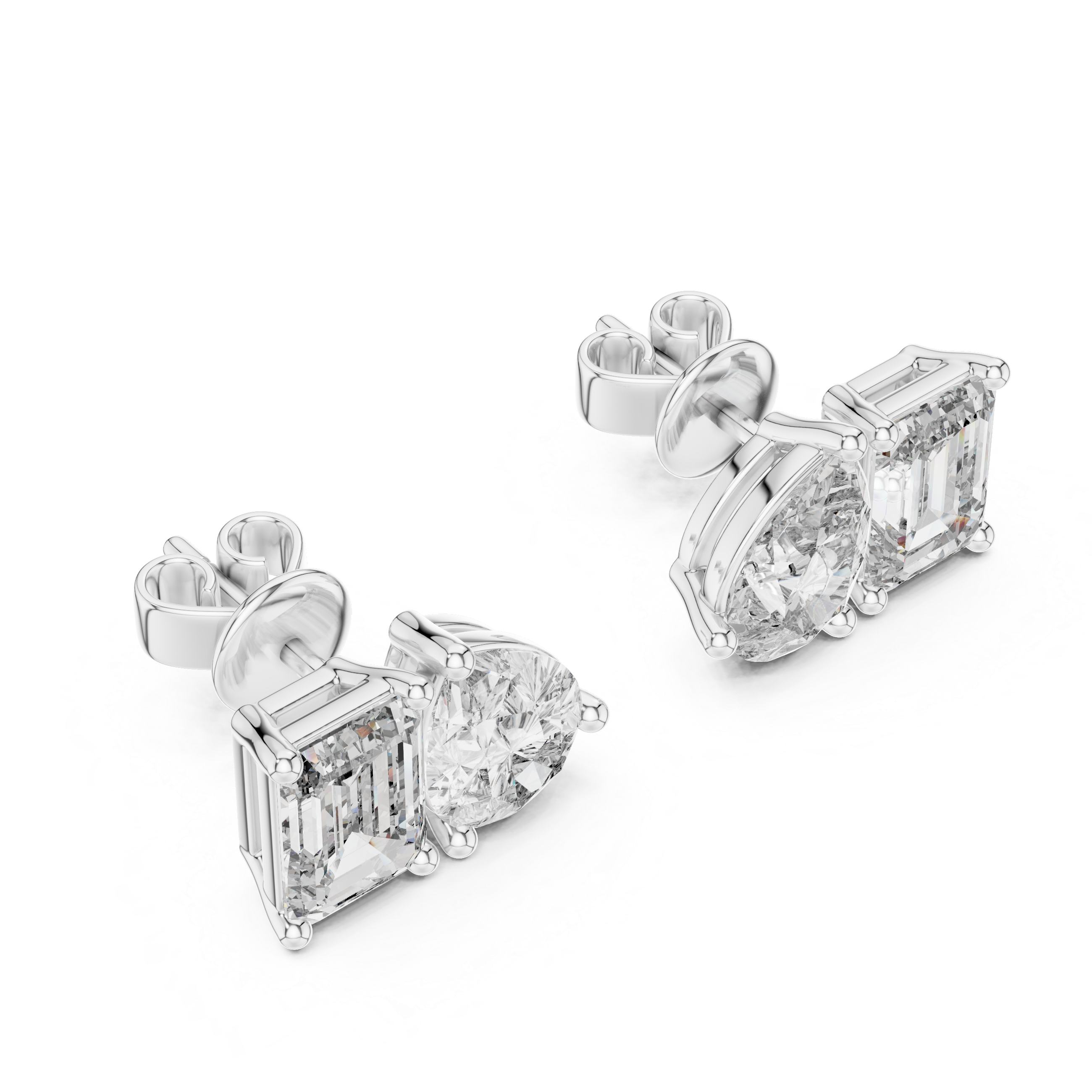 Rose Gold Diamond Stud Earrings ? Pear and Emerald Cut Duo