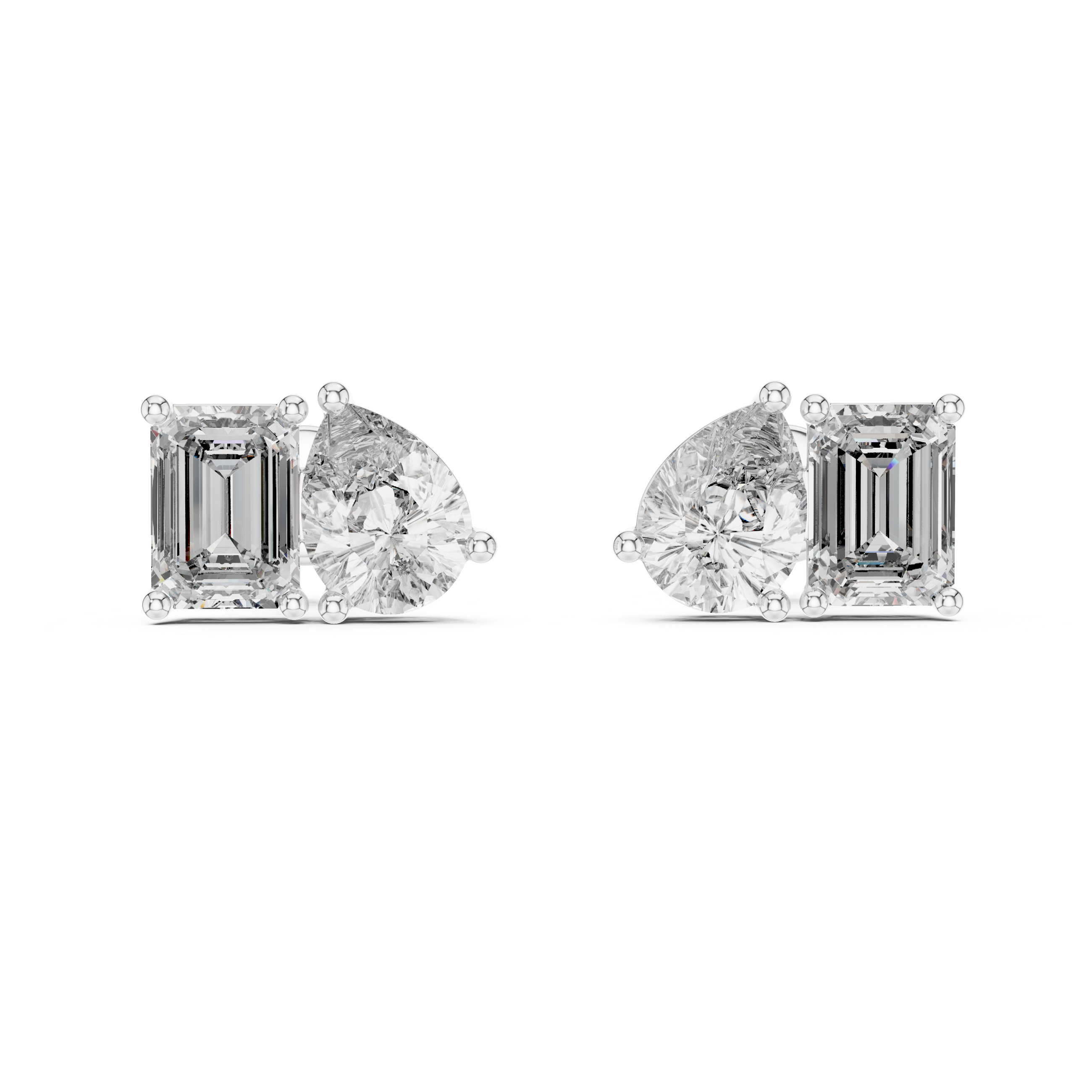 Rose Gold Diamond Stud Earrings ? Pear and Emerald Cut Duo