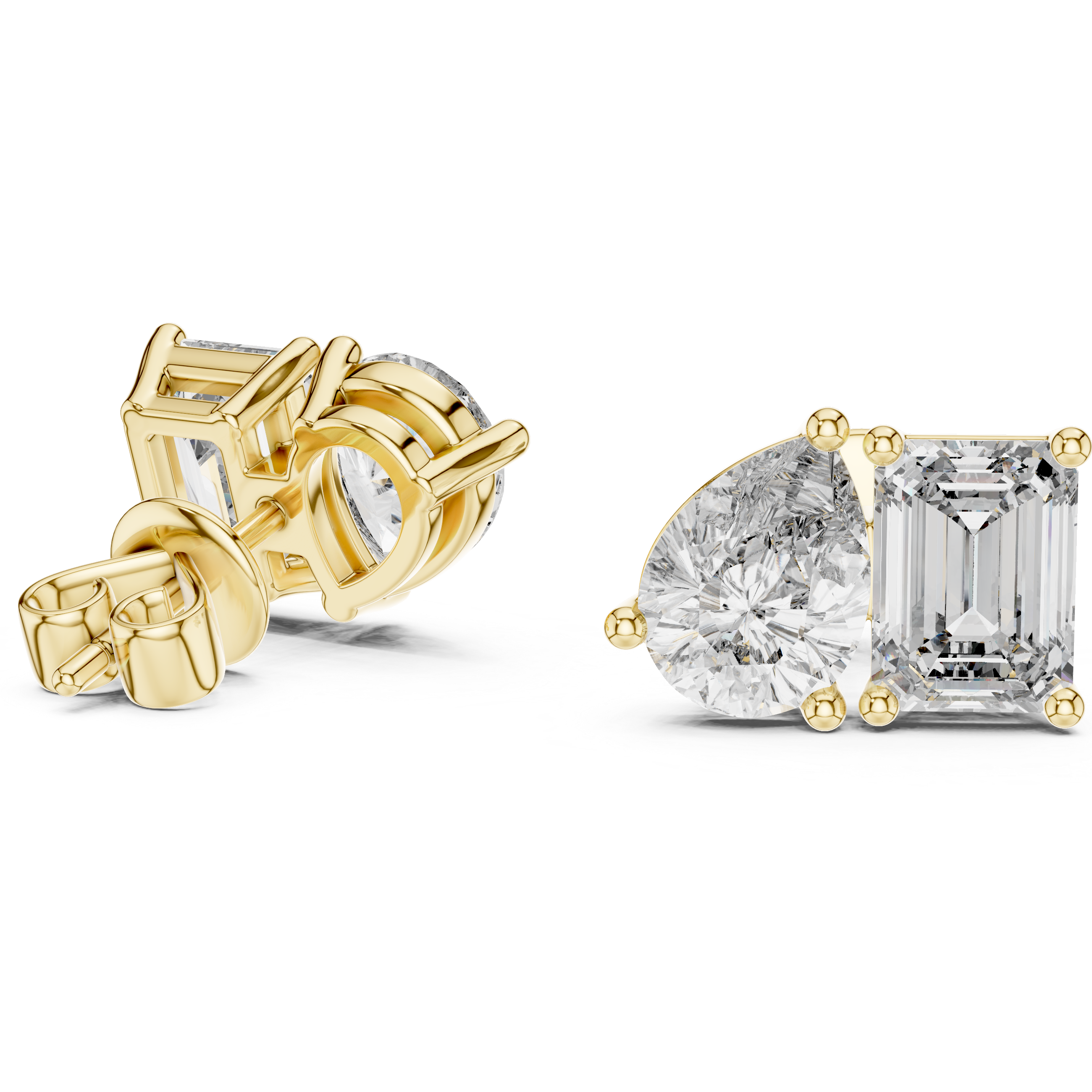 Rose Gold Diamond Stud Earrings ? Pear and Emerald Cut Duo