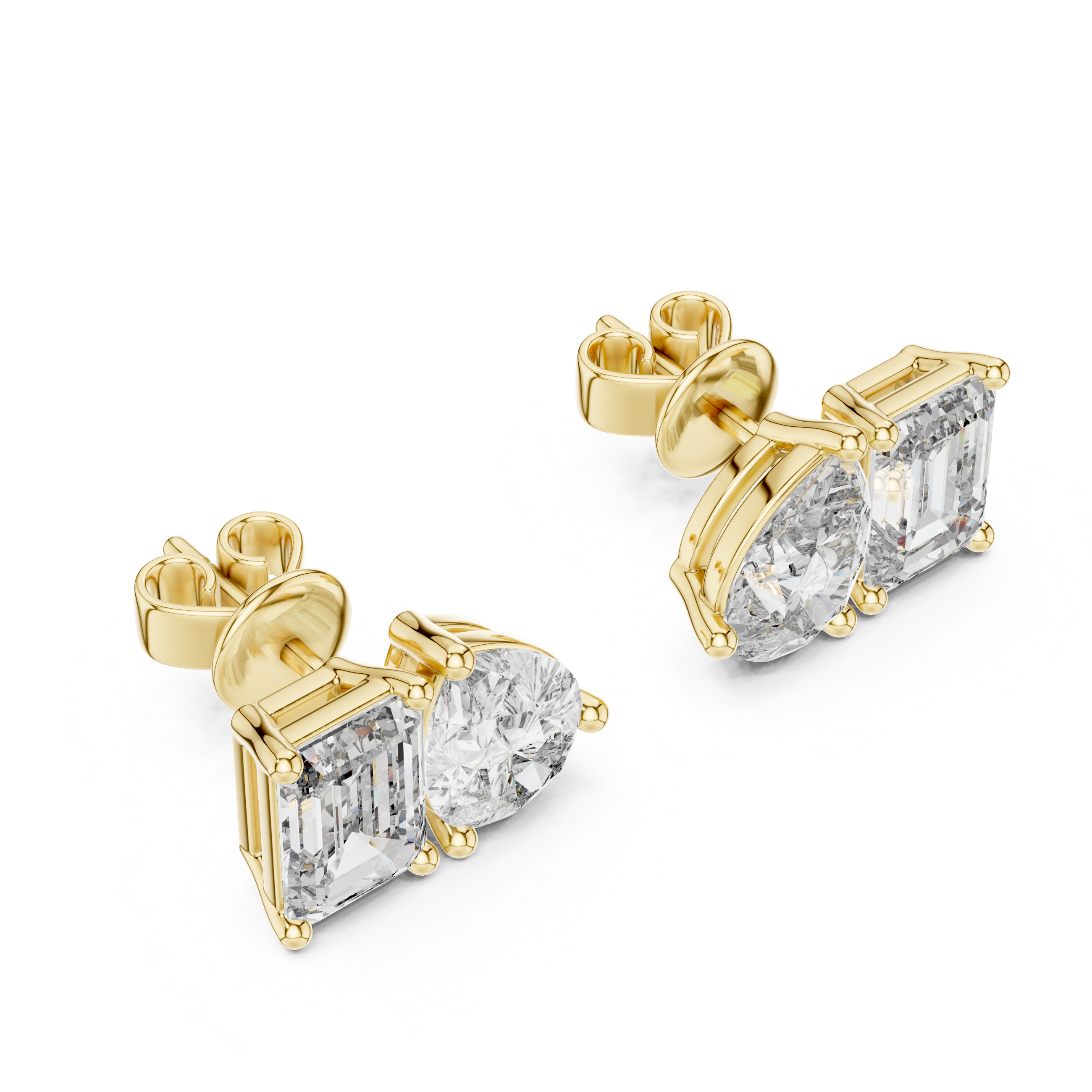 Rose Gold Diamond Stud Earrings ? Pear and Emerald Cut Duo