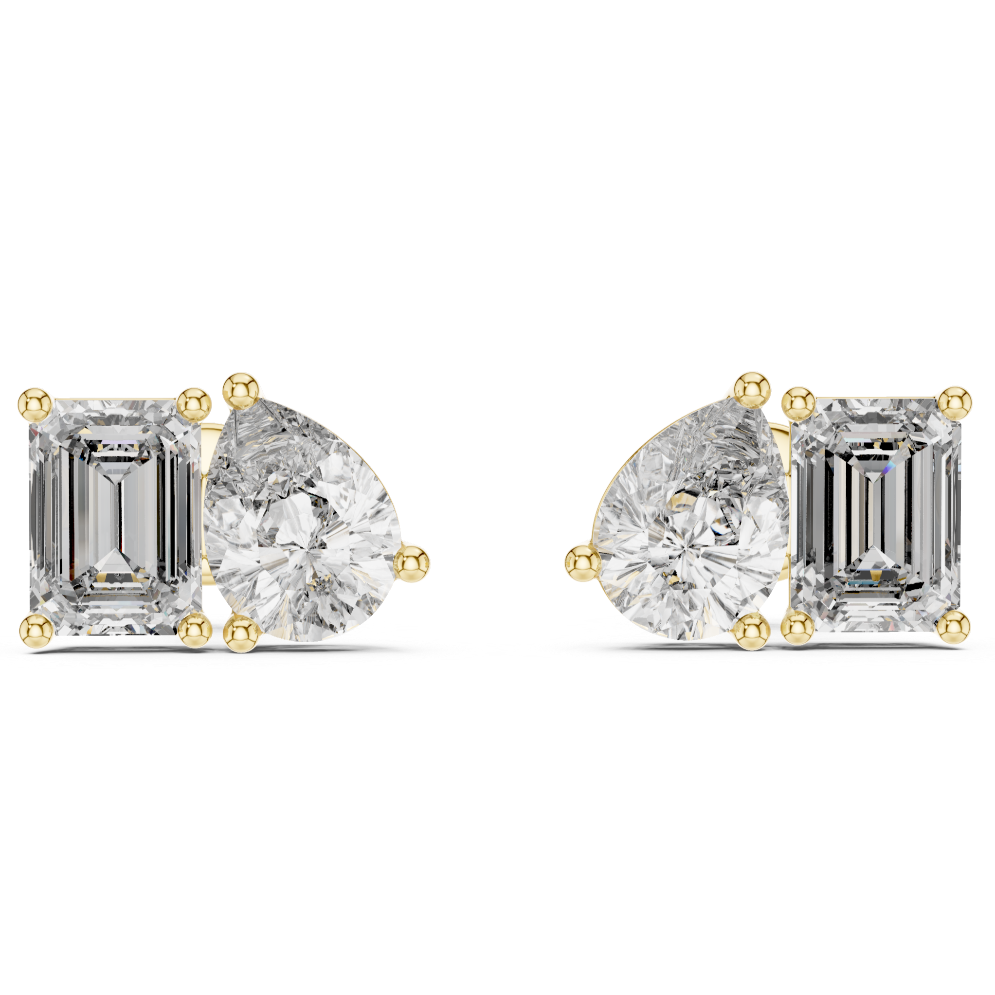 Rose Gold Diamond Stud Earrings ? Pear and Emerald Cut Duo