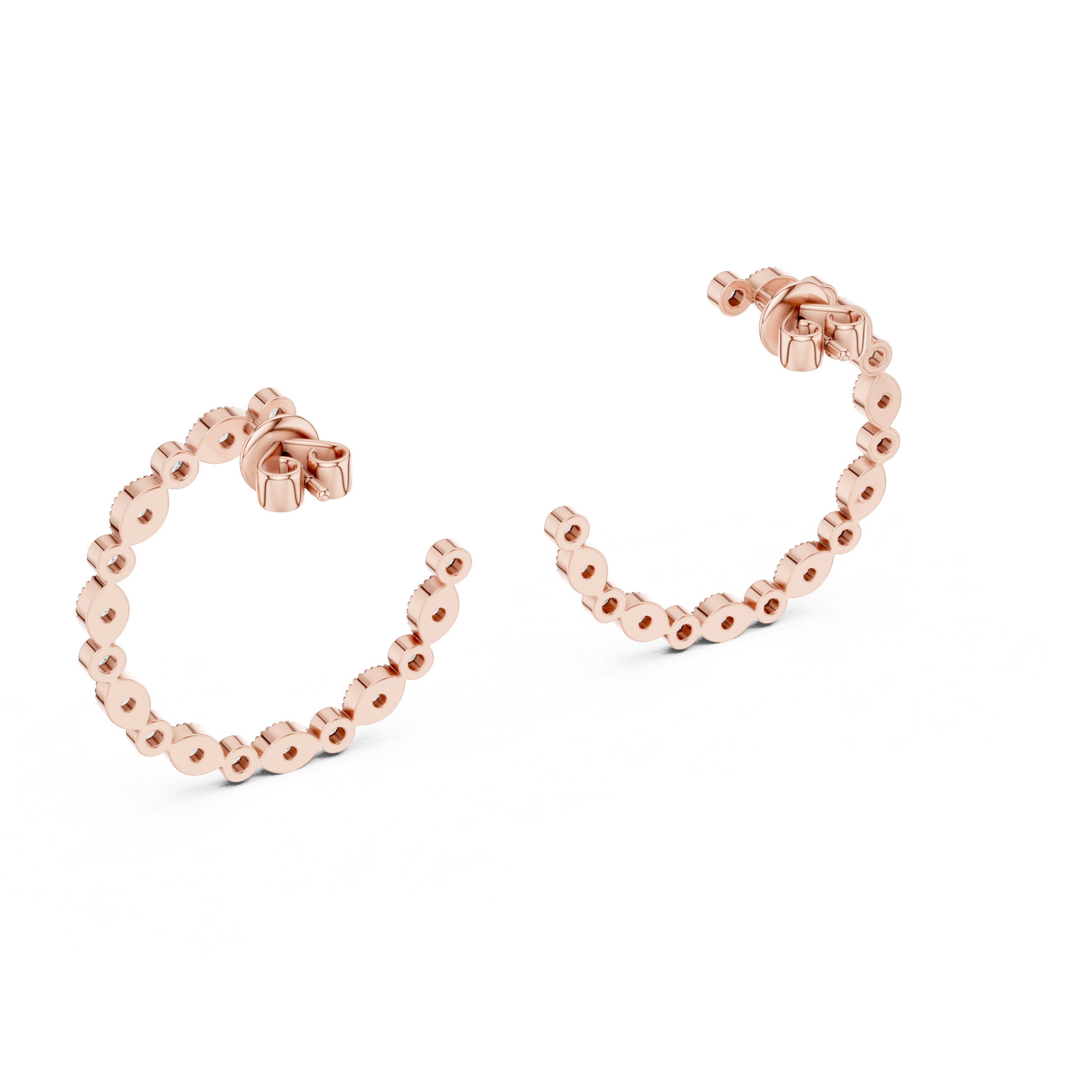 Rose Gold Diamond Hoop Earrings with Alternating Round and Marquise Settings