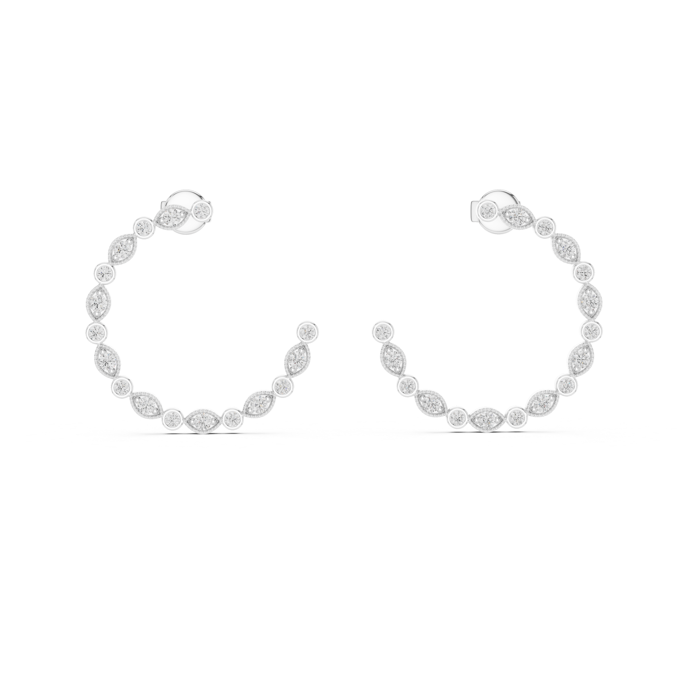 Rose Gold Diamond Hoop Earrings with Alternating Round and Marquise Settings