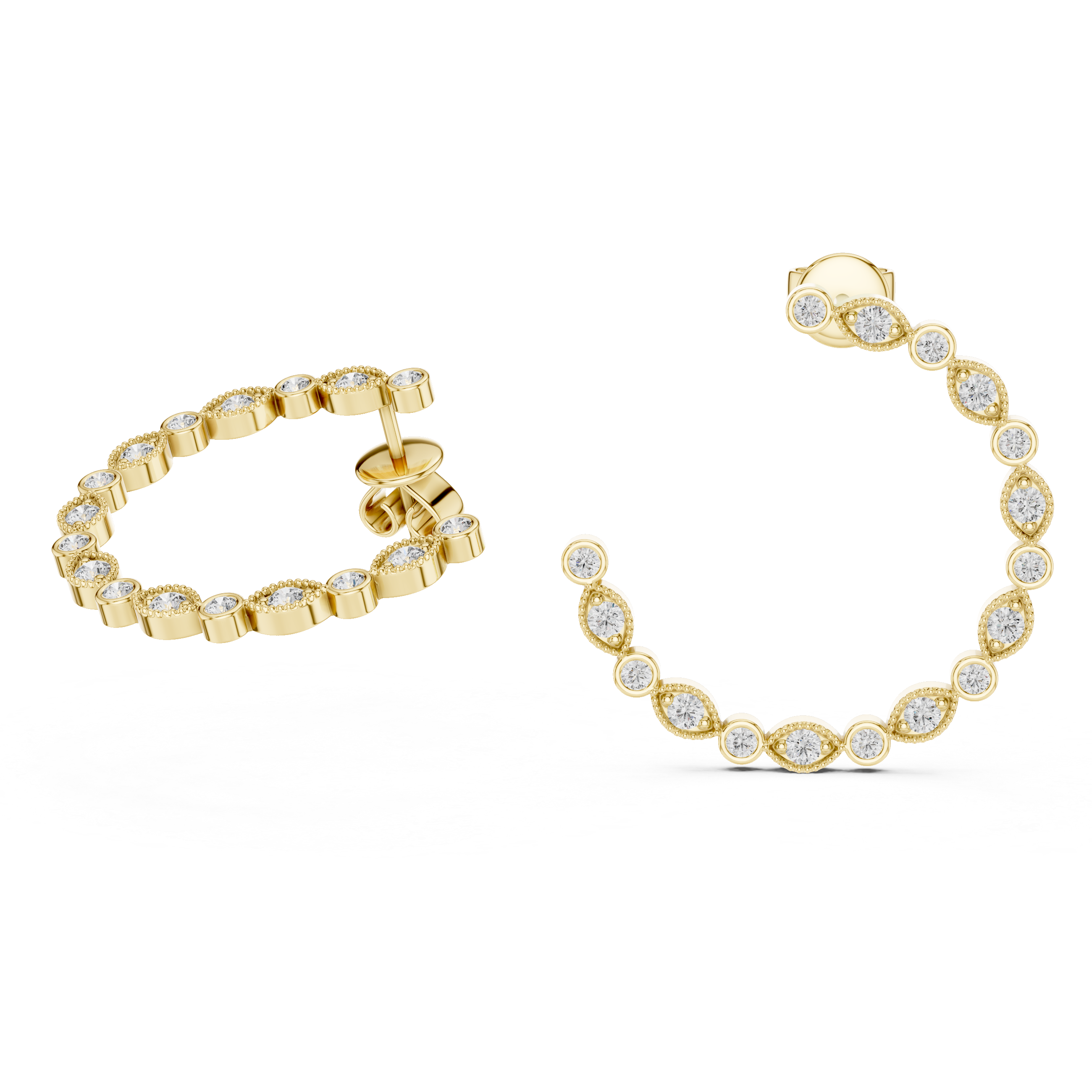 Rose Gold Diamond Hoop Earrings with Alternating Round and Marquise Settings